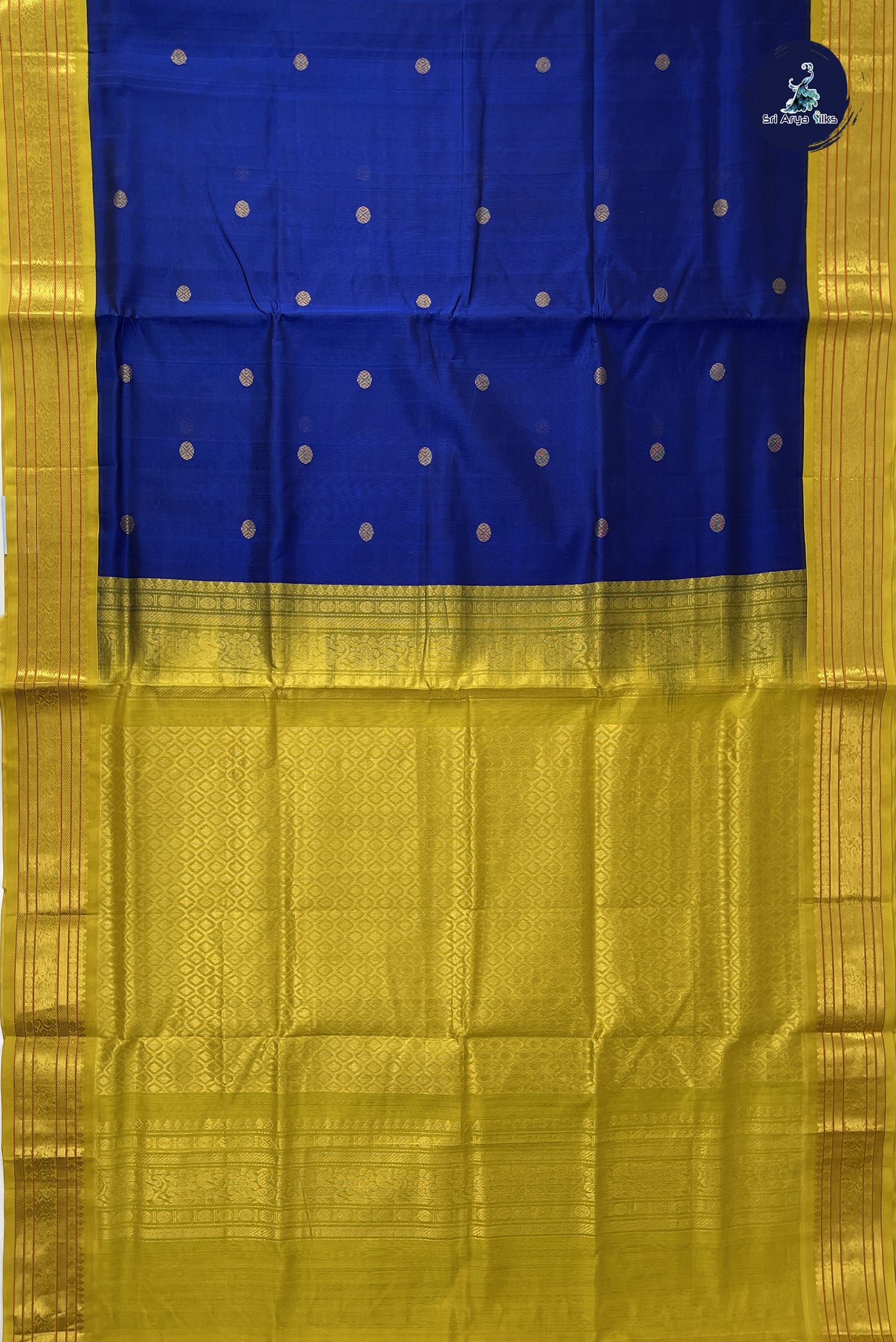 Dark Blue Korvai Silk Cotton Saree With Zari Buttas Pattern