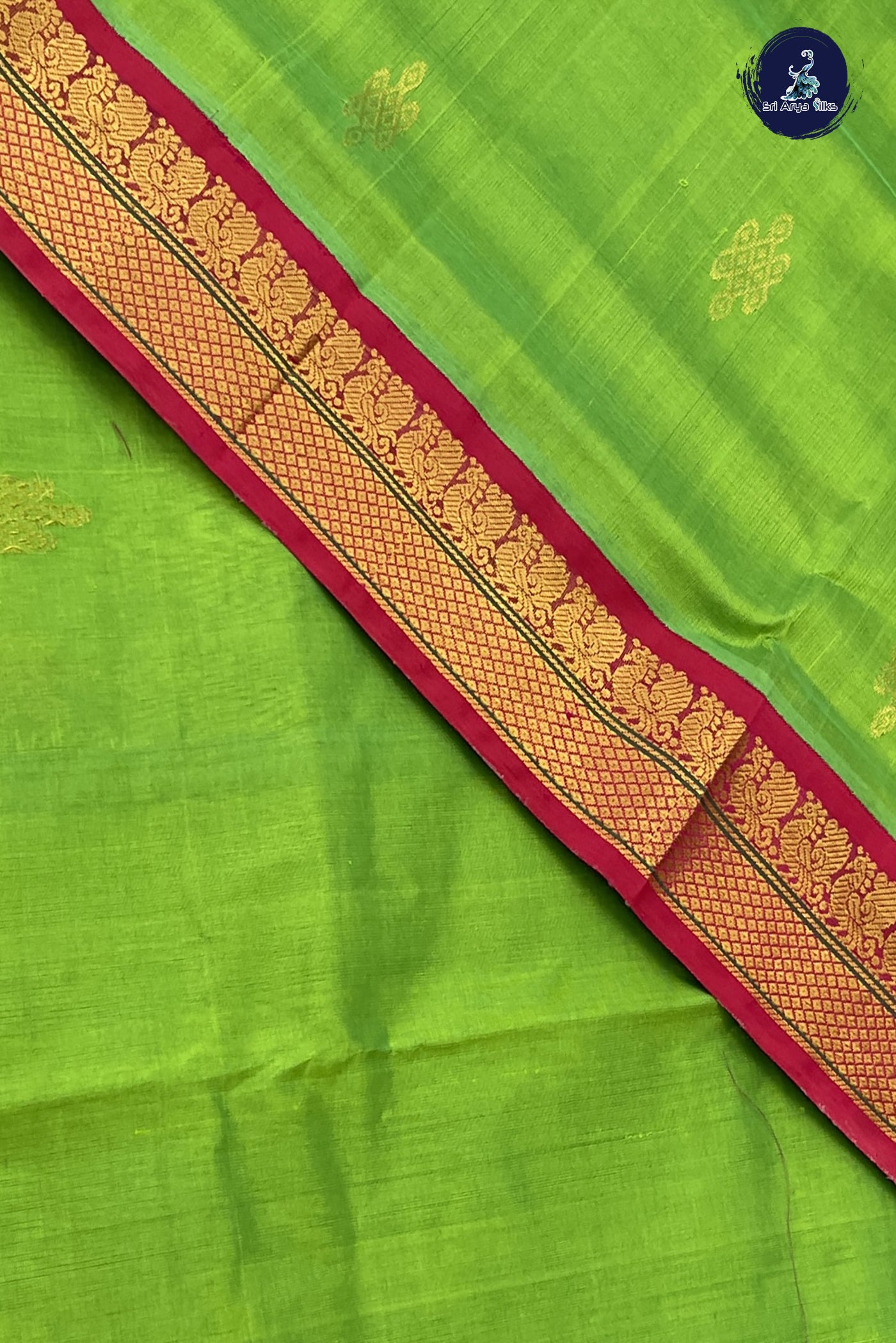 Parrot Green Korvai Silk Cotton Saree With Zari Buttas Pattern