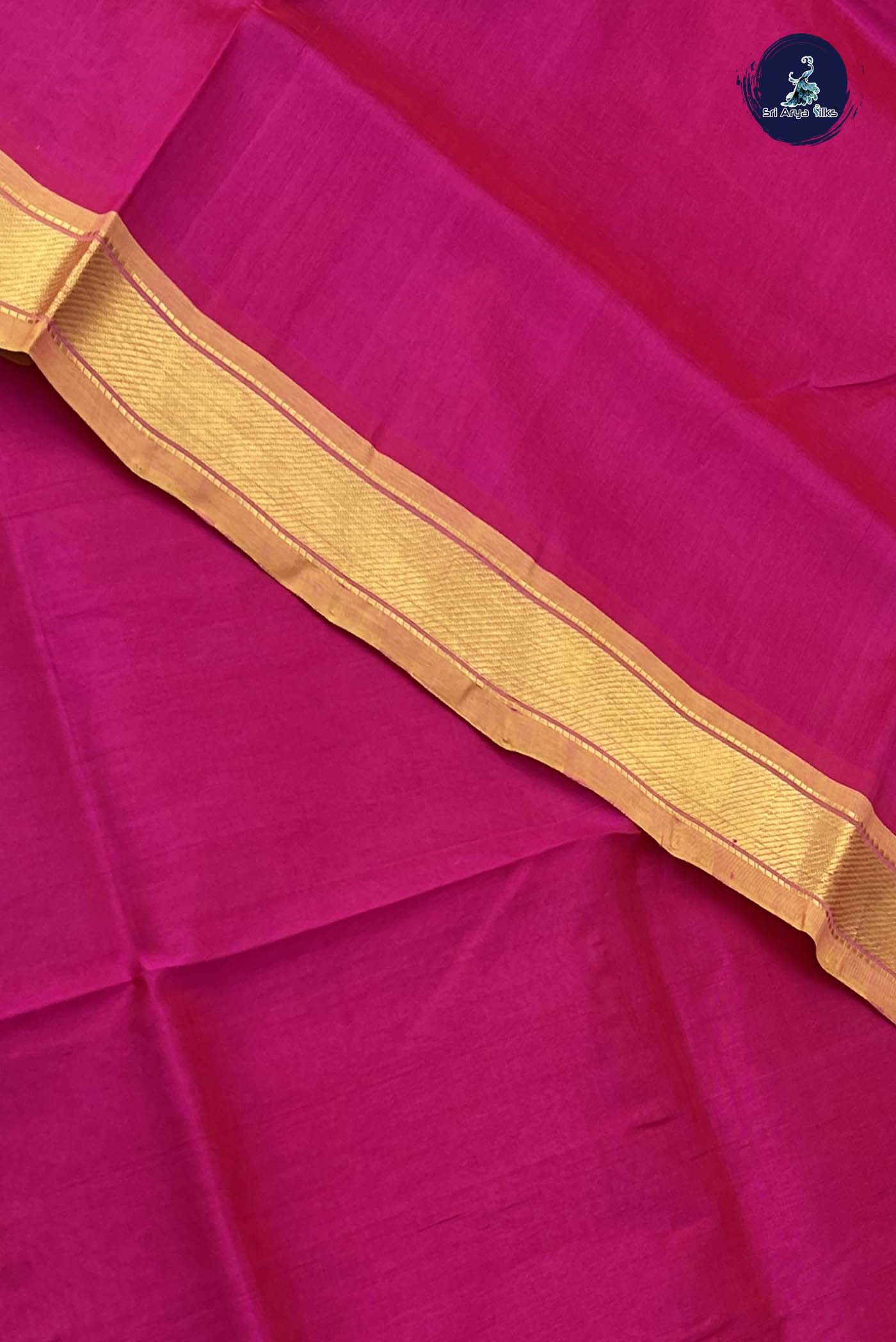 Rani Pink Simple Silk Cotton Saree With Plain Pattern