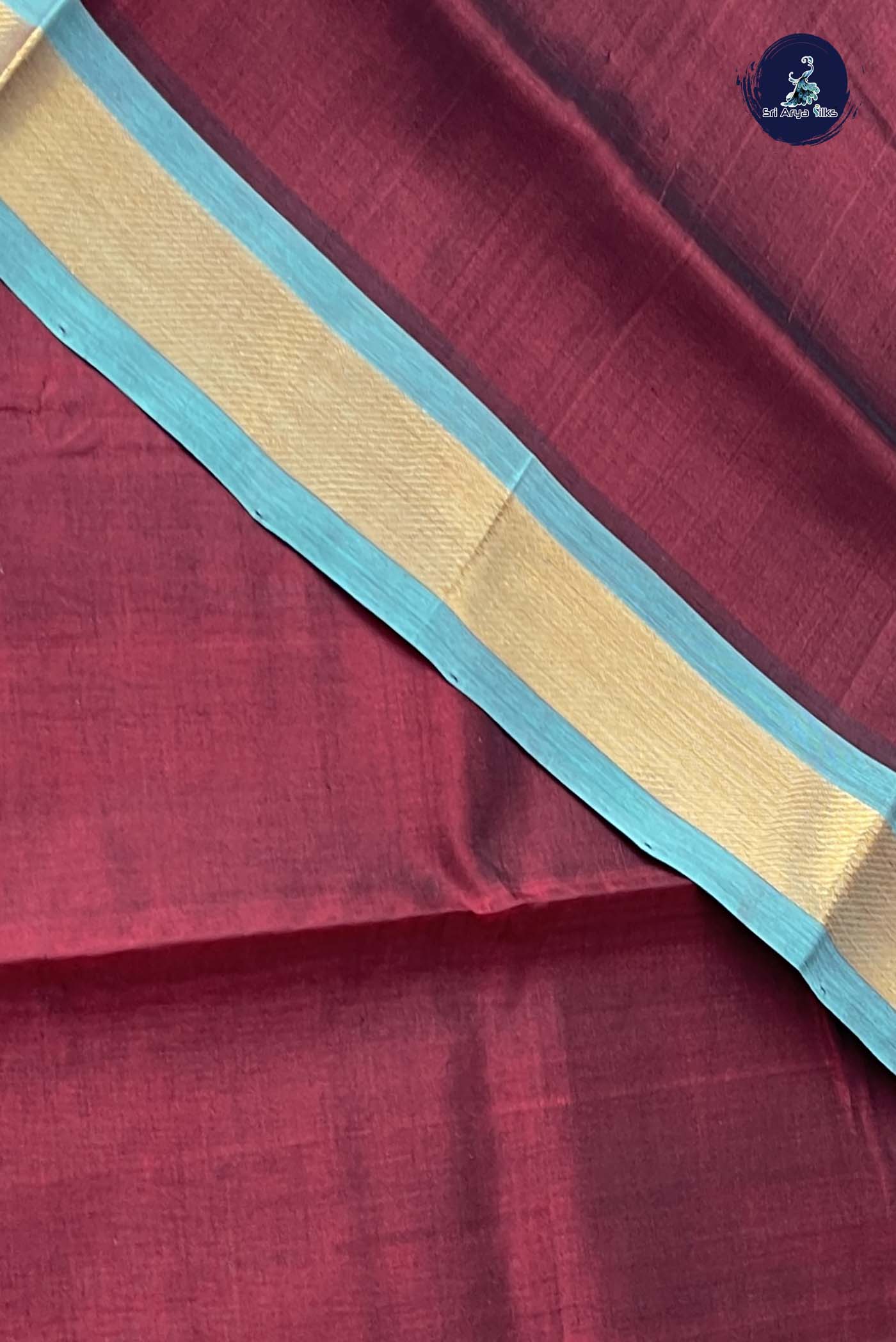Dual Tone Brown Simple Silk Cotton Saree With Plain Pattern