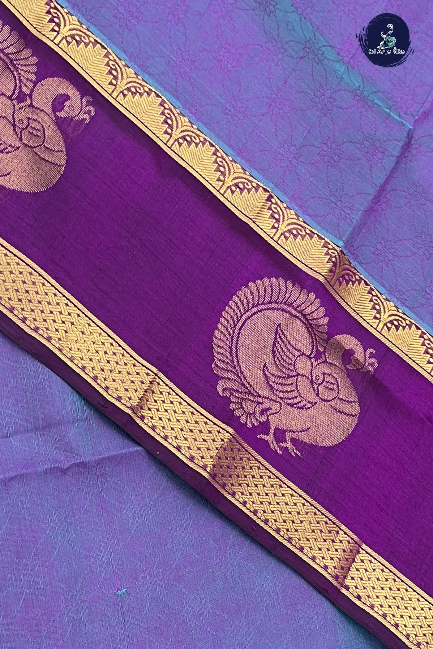 Blusih Purple Korvai Silk Cotton Saree With Embossed Pattern