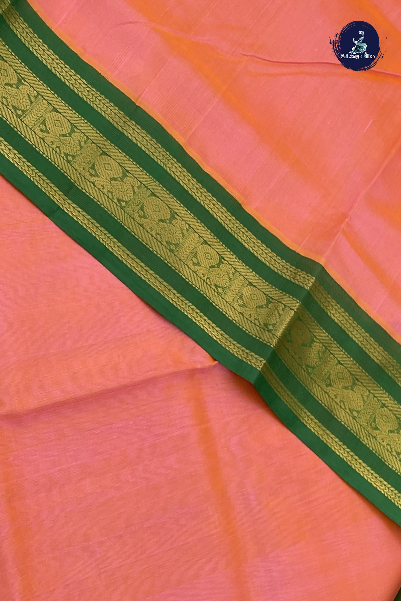 Peach Pink Korvai Silk Cotton Saree With Plain Pattern