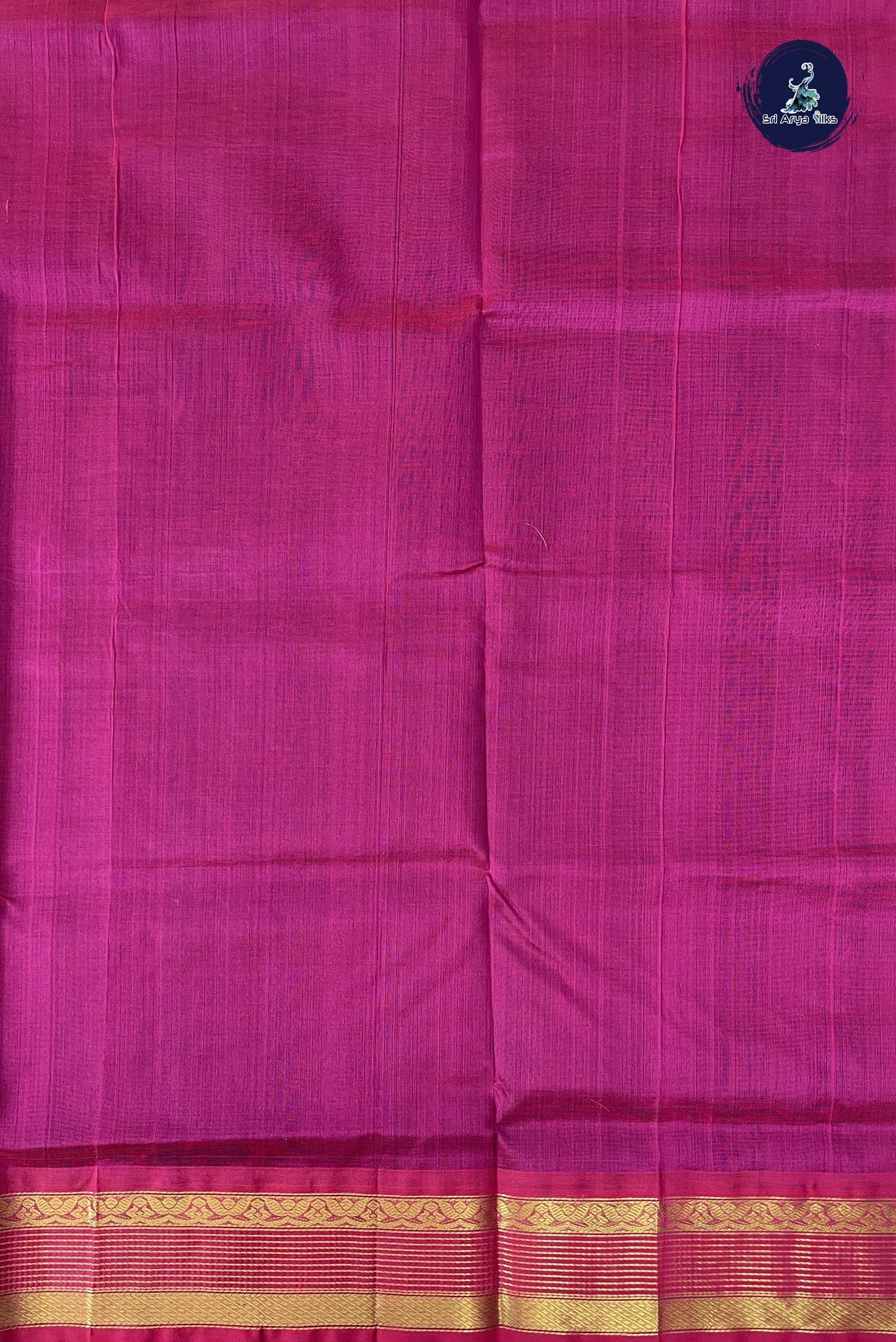 Dark Plum Korvai Silk Cotton Saree With Plain Pattern