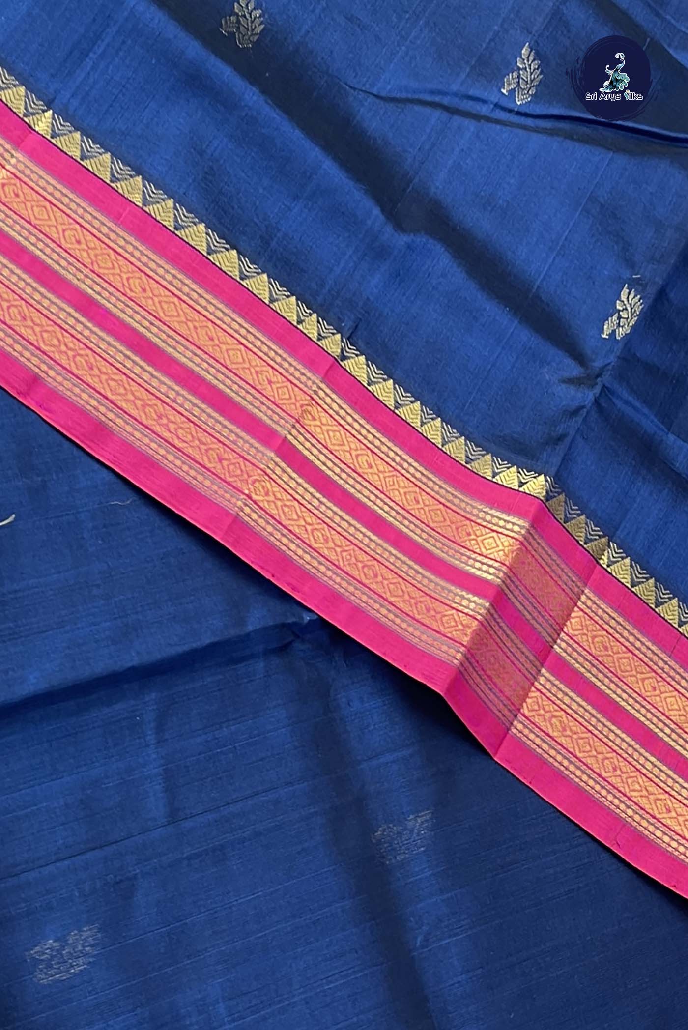 Navy Blue Korvai Silk Cotton Saree With Zari Buttas Pattern