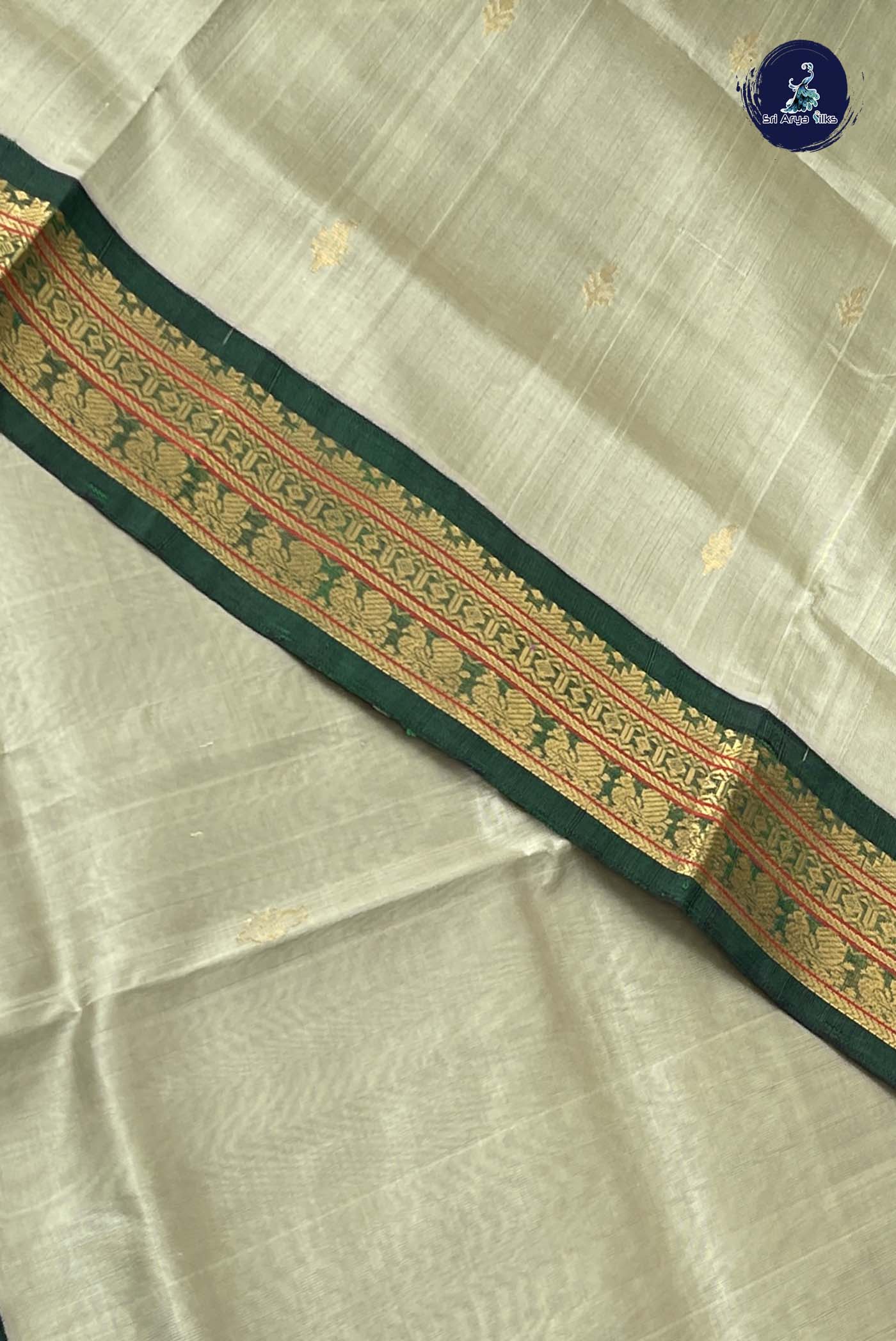 Elaichi Green Korvai Silk Cotton Saree With Zari Buttas Pattern