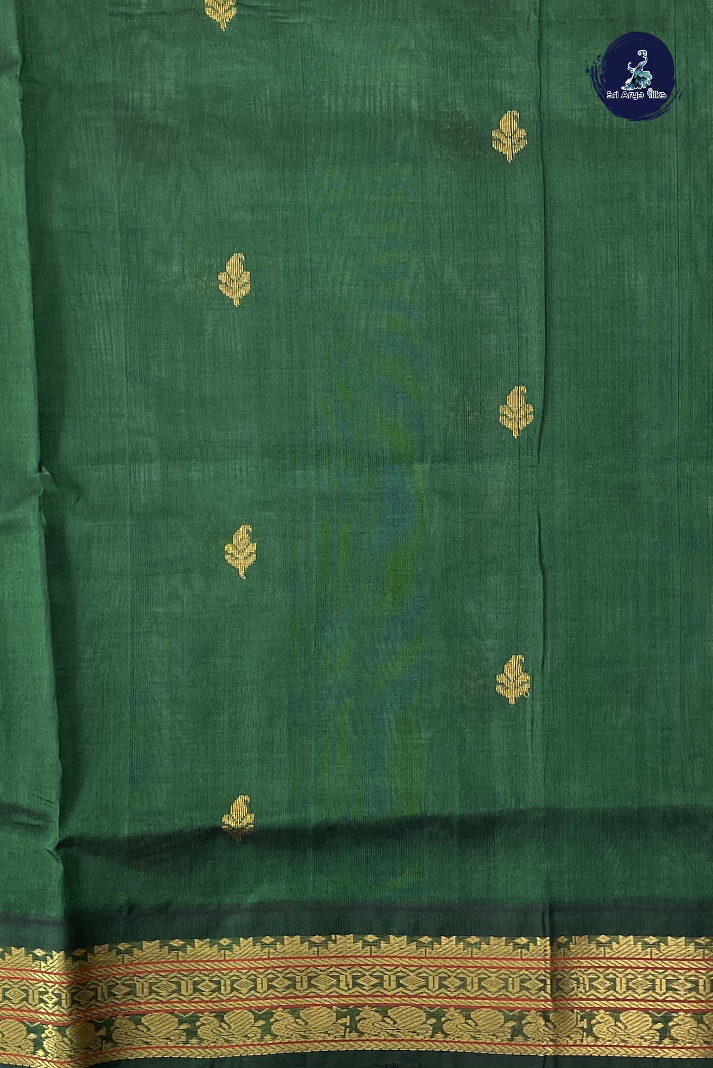 Elaichi Green Korvai Silk Cotton Saree With Zari Buttas Pattern