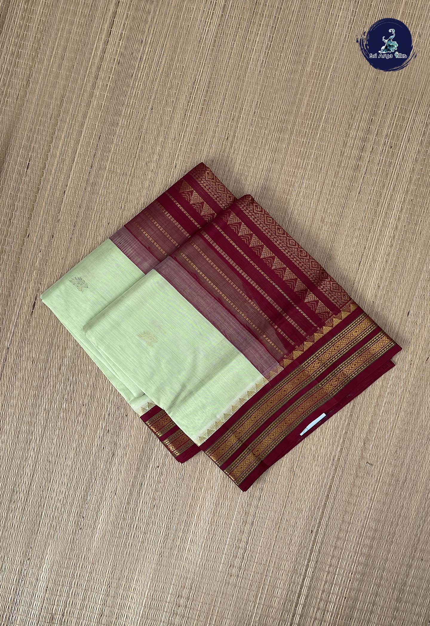 Pista Green Korvai Silk Cotton Saree With Zari Buttas Pattern