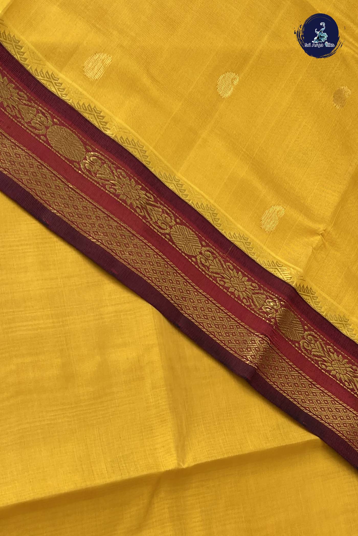 Mustard Yellow Korvai Silk Cotton Saree With Zari Buttas Pattern