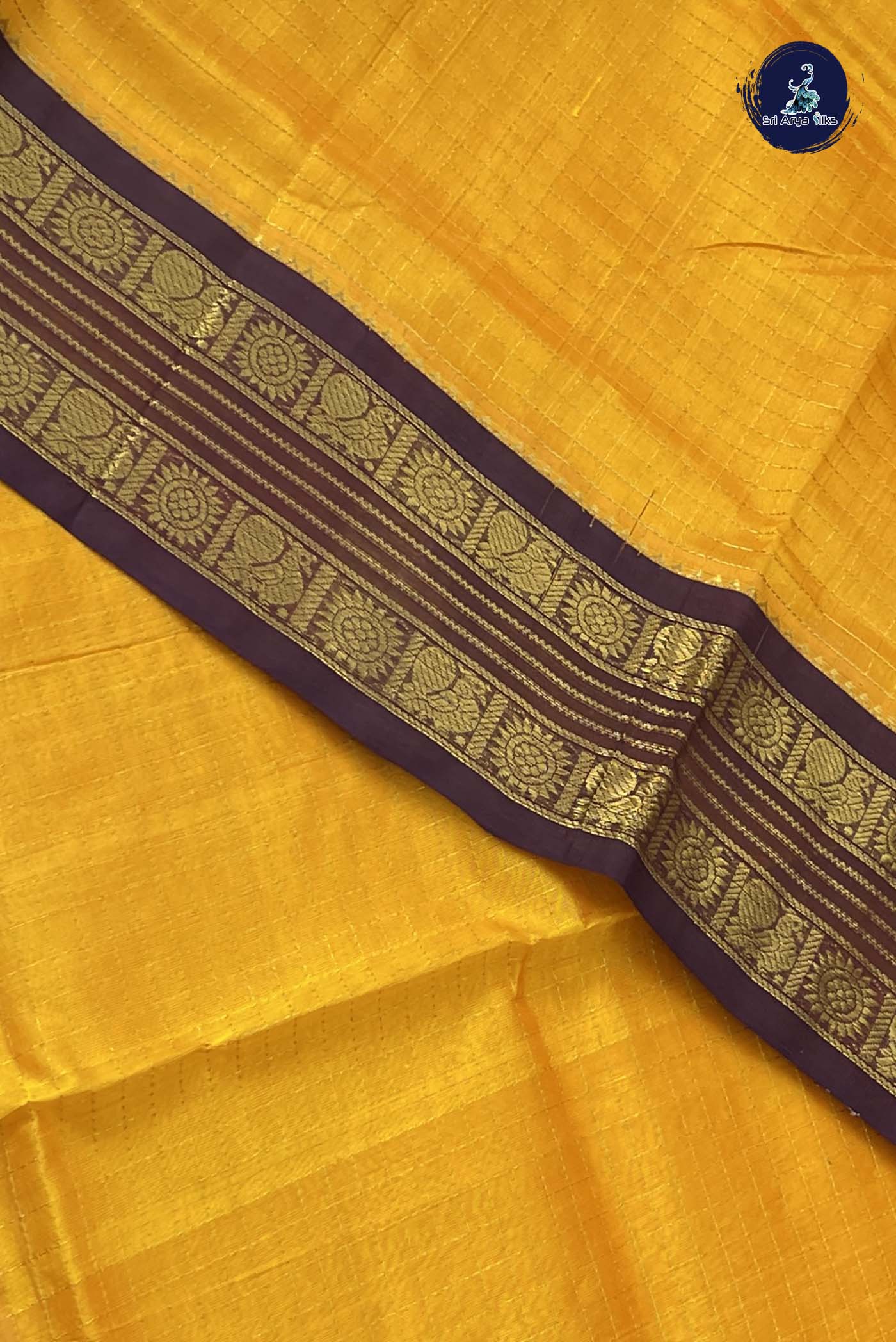 Mango Yellow Checked Saree With Zari Checked Pattern