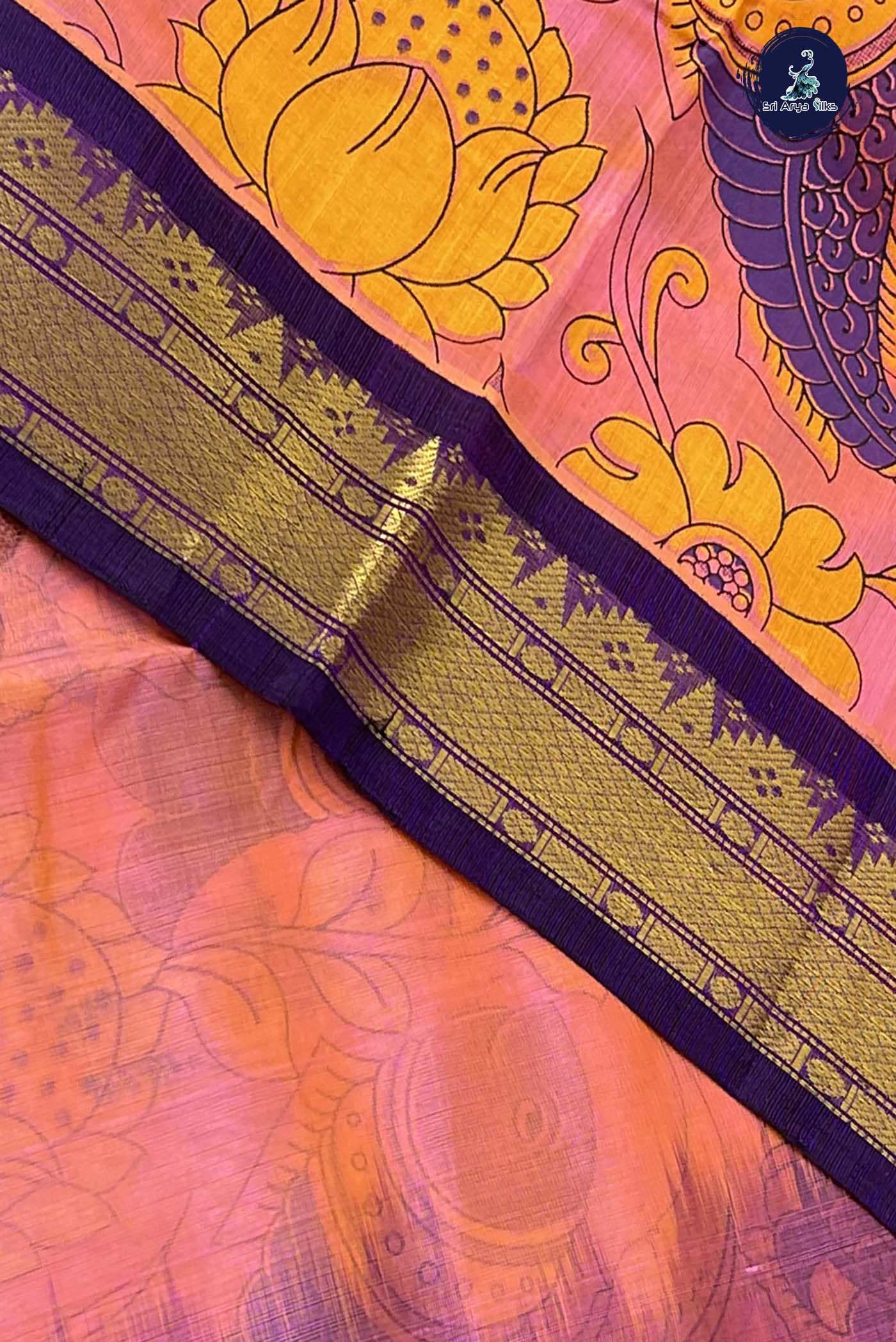 Pink Korvai Silk Cotton Saree With Kalamkari Pattern