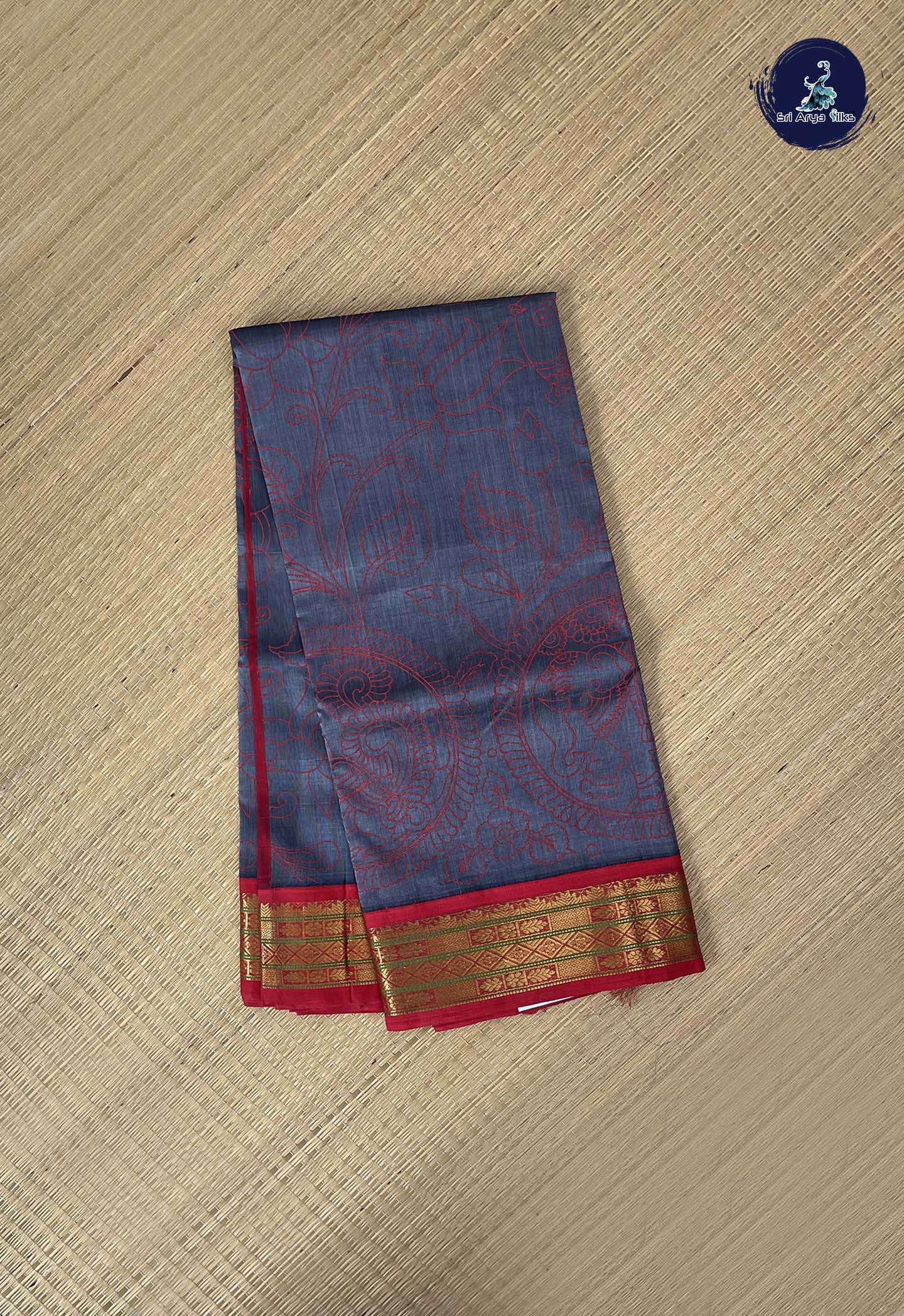 Grey Korvai Silk Cotton Saree With Kalamkari Pattern