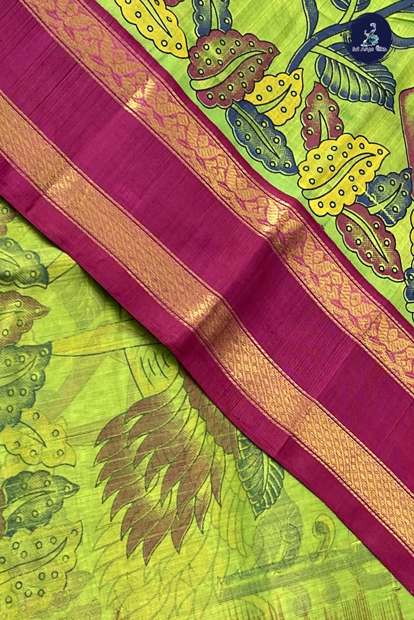 Green Korvai Silk Cotton Saree With Kalamkari Pattern
