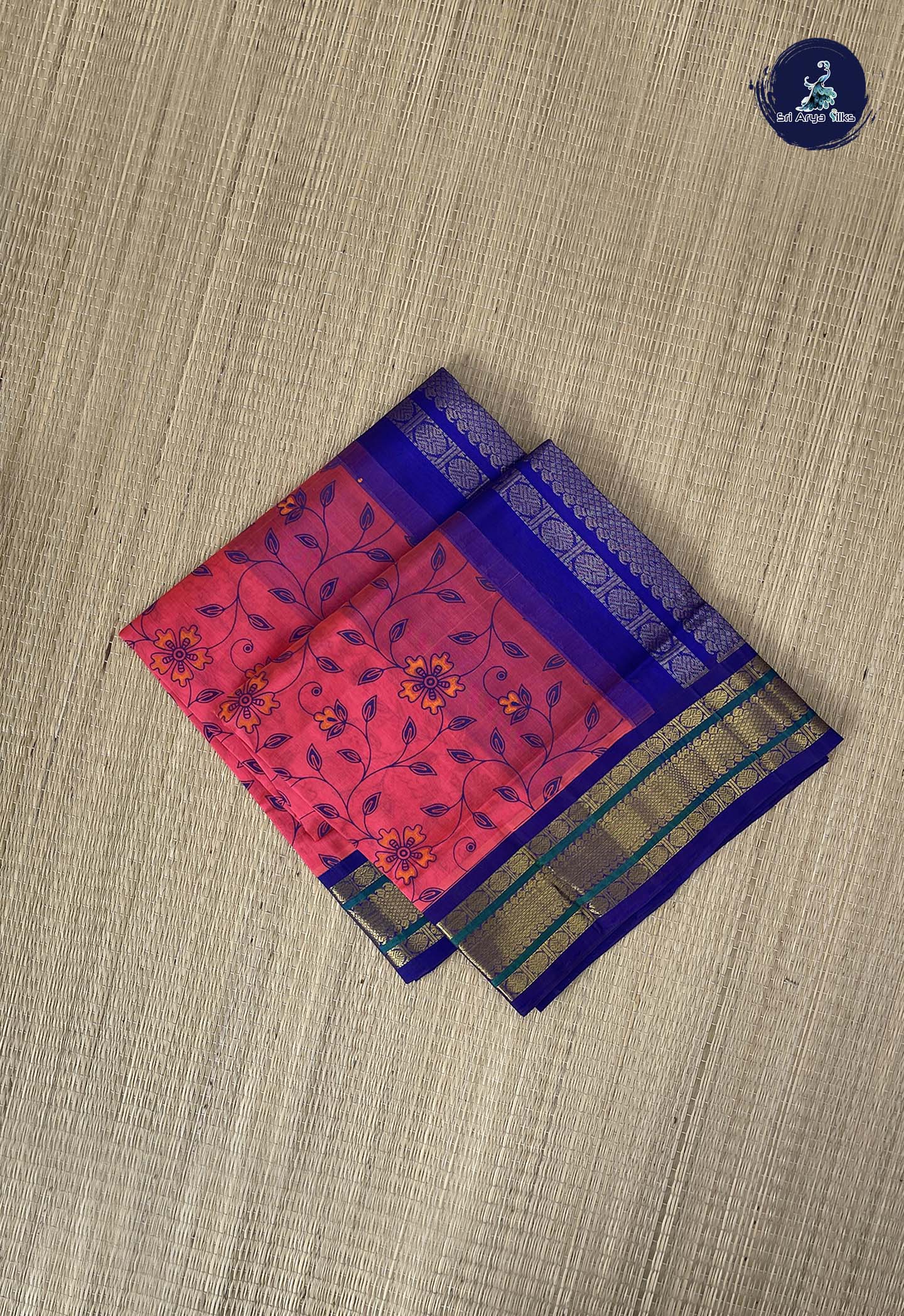 Pink Korvai Silk Cotton Saree With Kalamkari Pattern