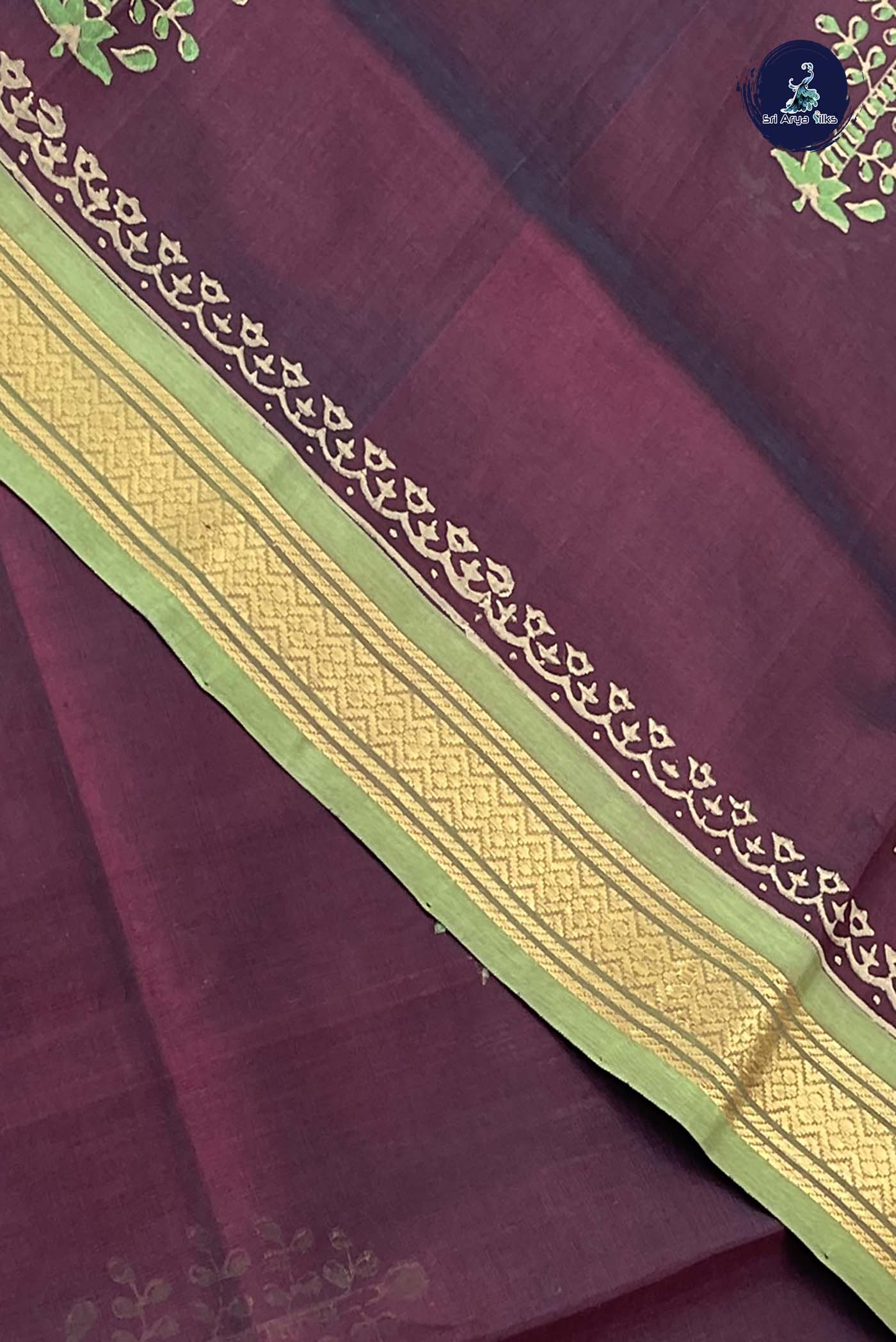 Brown Simple Silk Cotton Saree With Printed Pattern