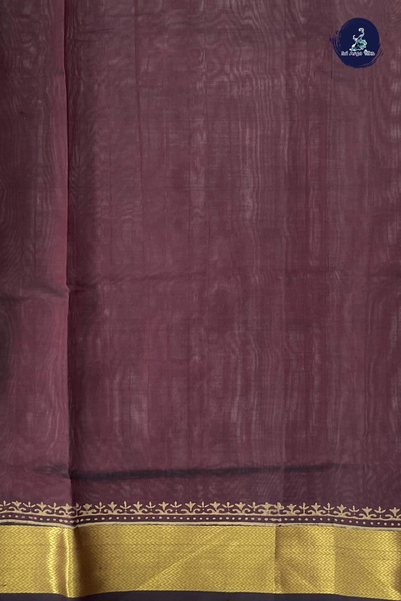 Chikku Shade Simple Silk Cotton Saree With Printed Pattern