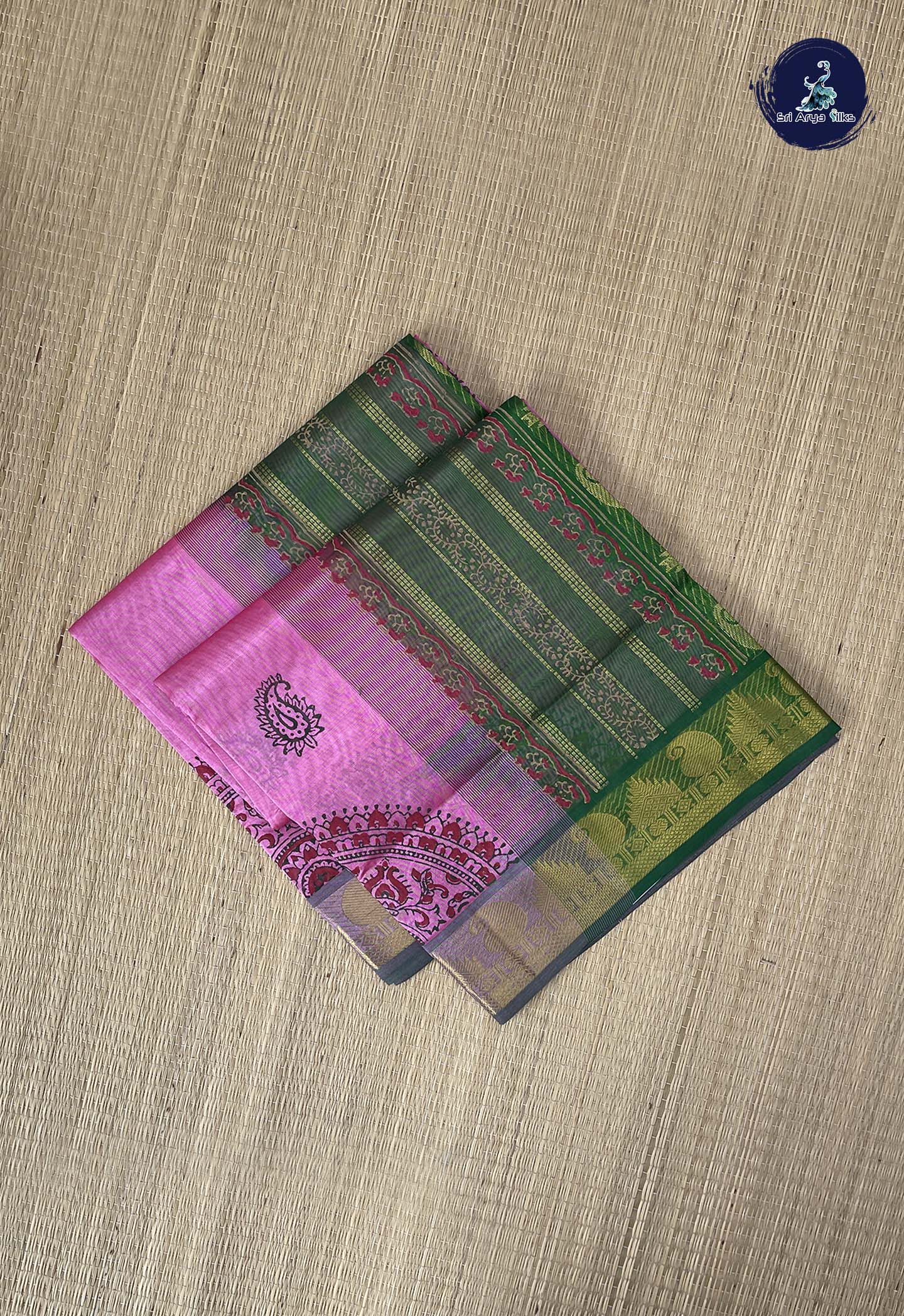 Lotus Pink Simple Silk Cotton Saree With Printed Pattern