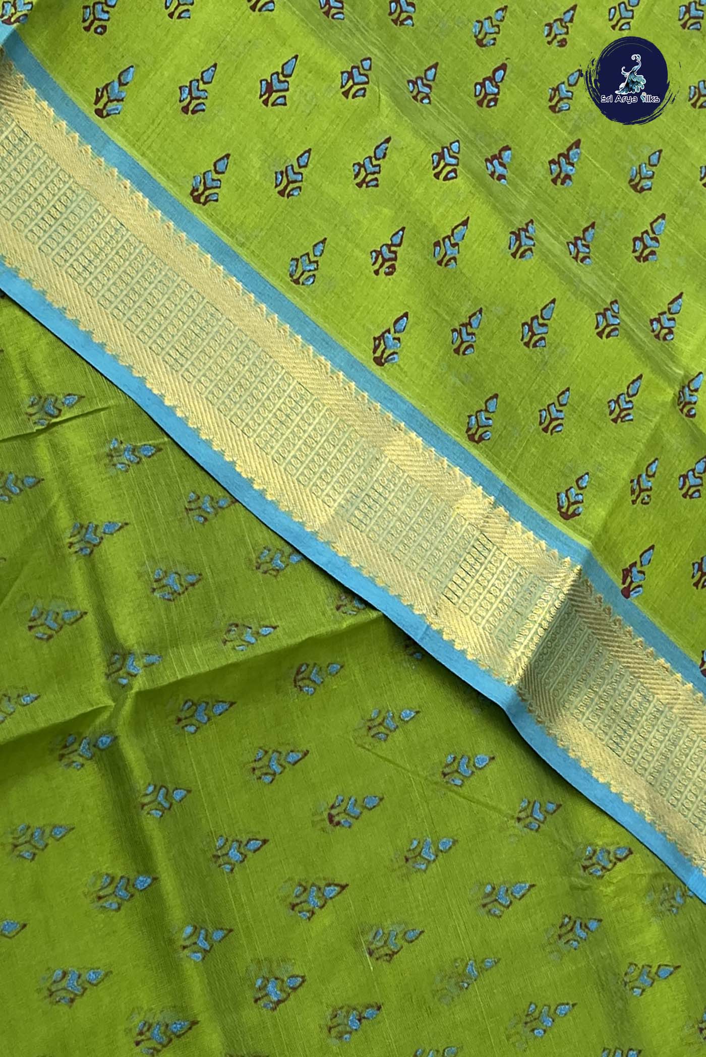 Mehendi Green Simple Silk Cotton Saree With Printed Pattern
