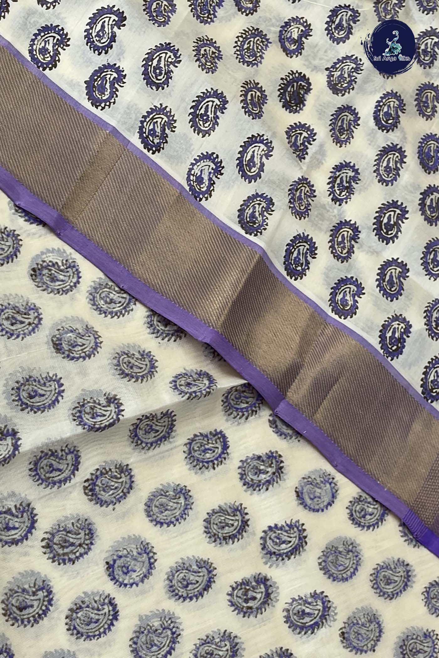 Off White Simple Silk Cotton Saree With Printed Pattern
