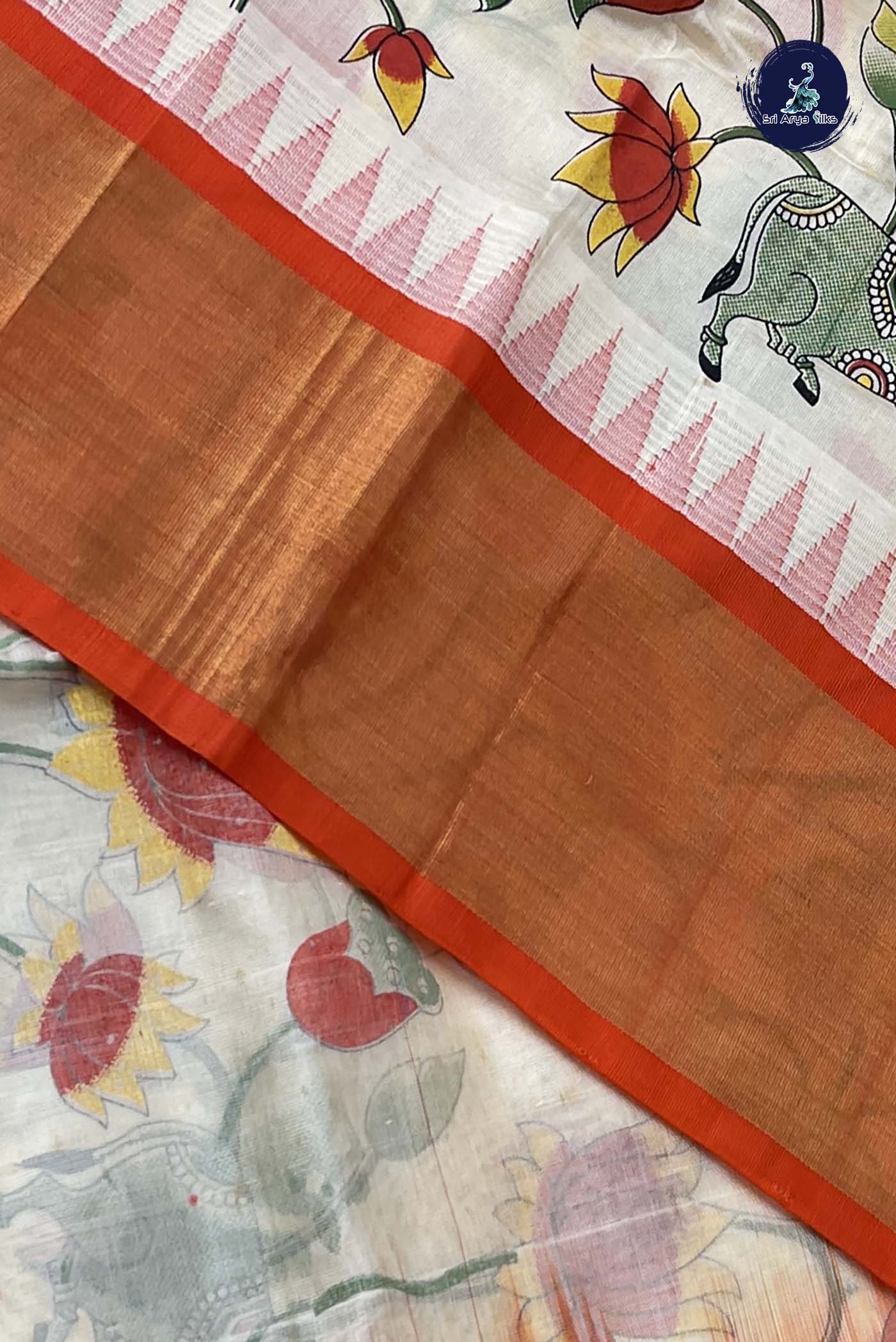 Off White Korvai Silk Cotton Saree With Printed Pattern