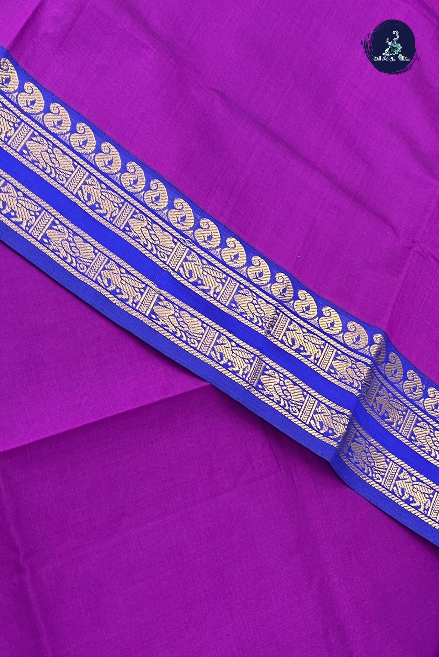Purple Kanchi Semi Silk Cotton Saree With Plain Pattern