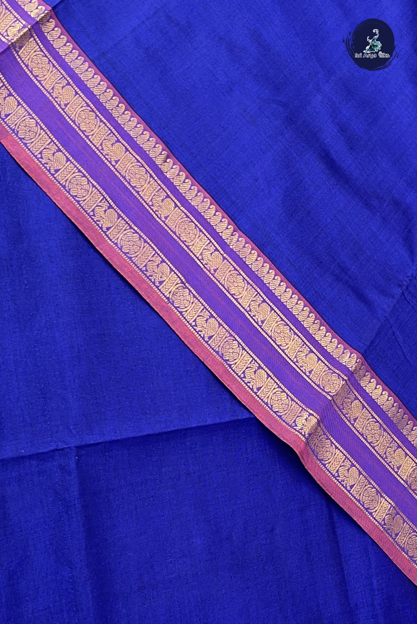 Royal Blue Kanchi Semi Silk Cotton Saree With Plain Pattern