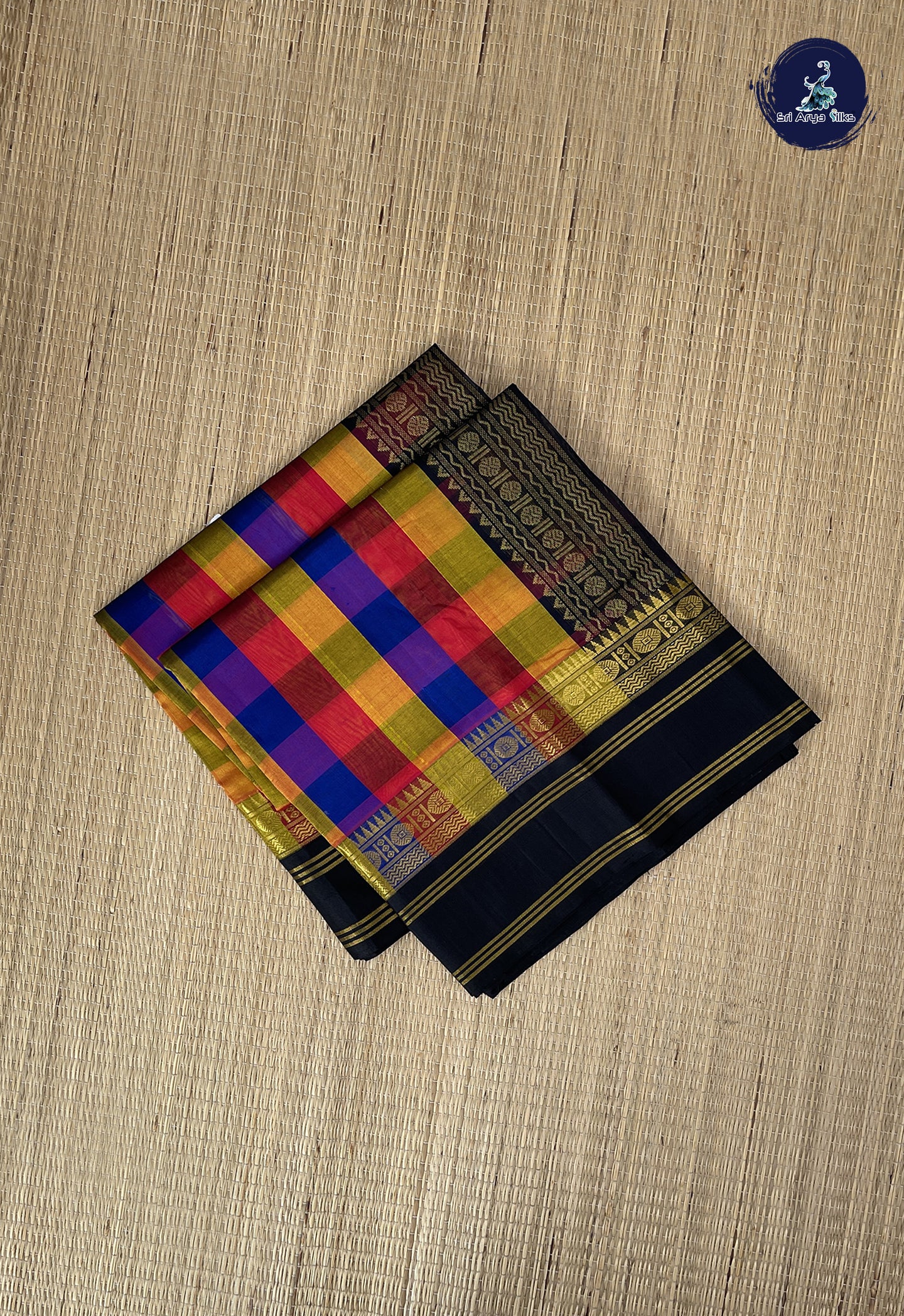 Multi Colour Korvai Silk Cotton Saree With Paalum Pazham Kattam Pattern