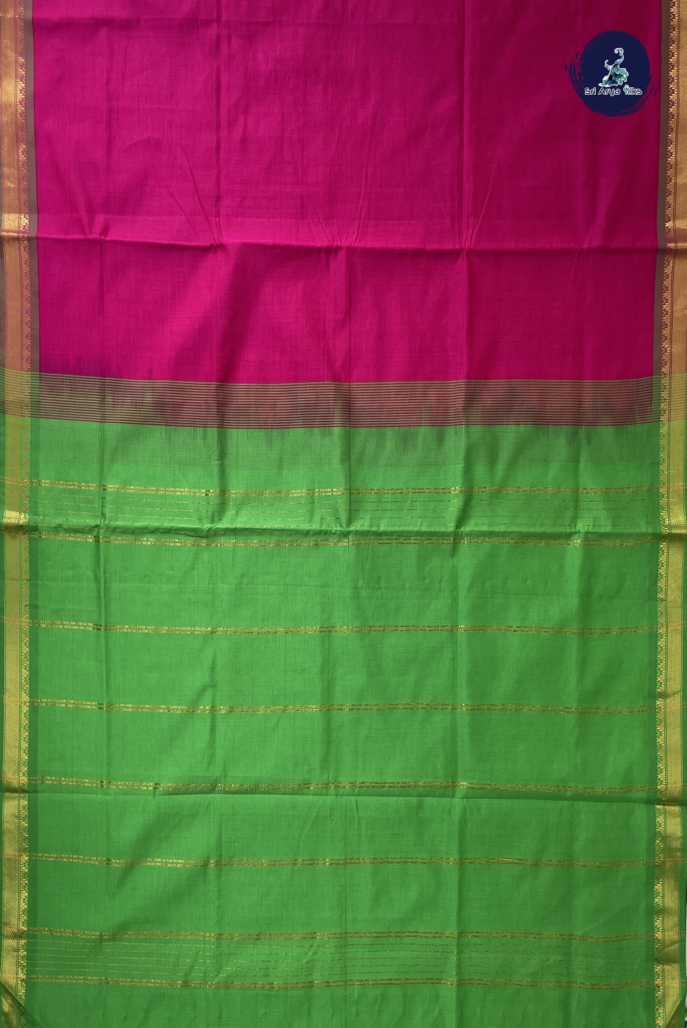 Pink Kanchi Semi Silk Cotton Saree With Plain Pattern