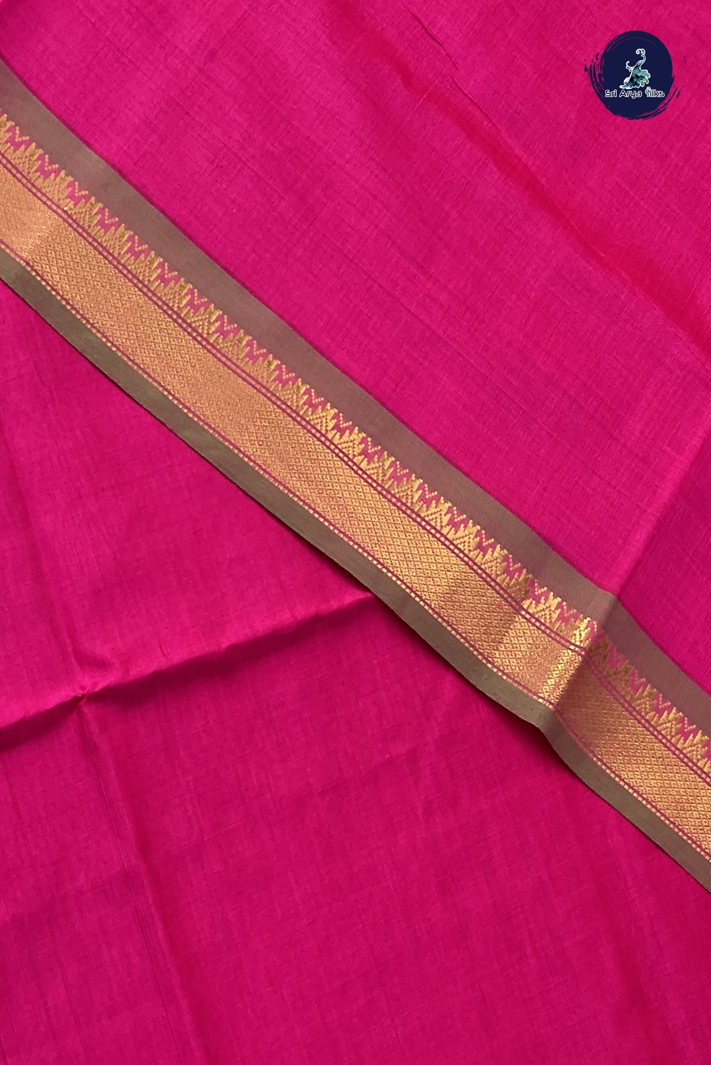 Pink Kanchi Semi Silk Cotton Saree With Plain Pattern