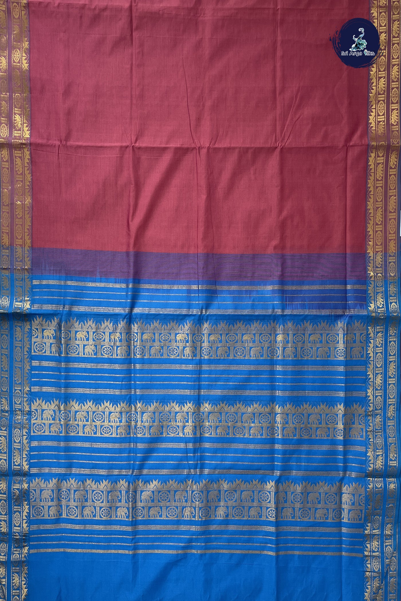 Dusty Pink Kanchi Semi Silk Cotton Saree With Plain Pattern