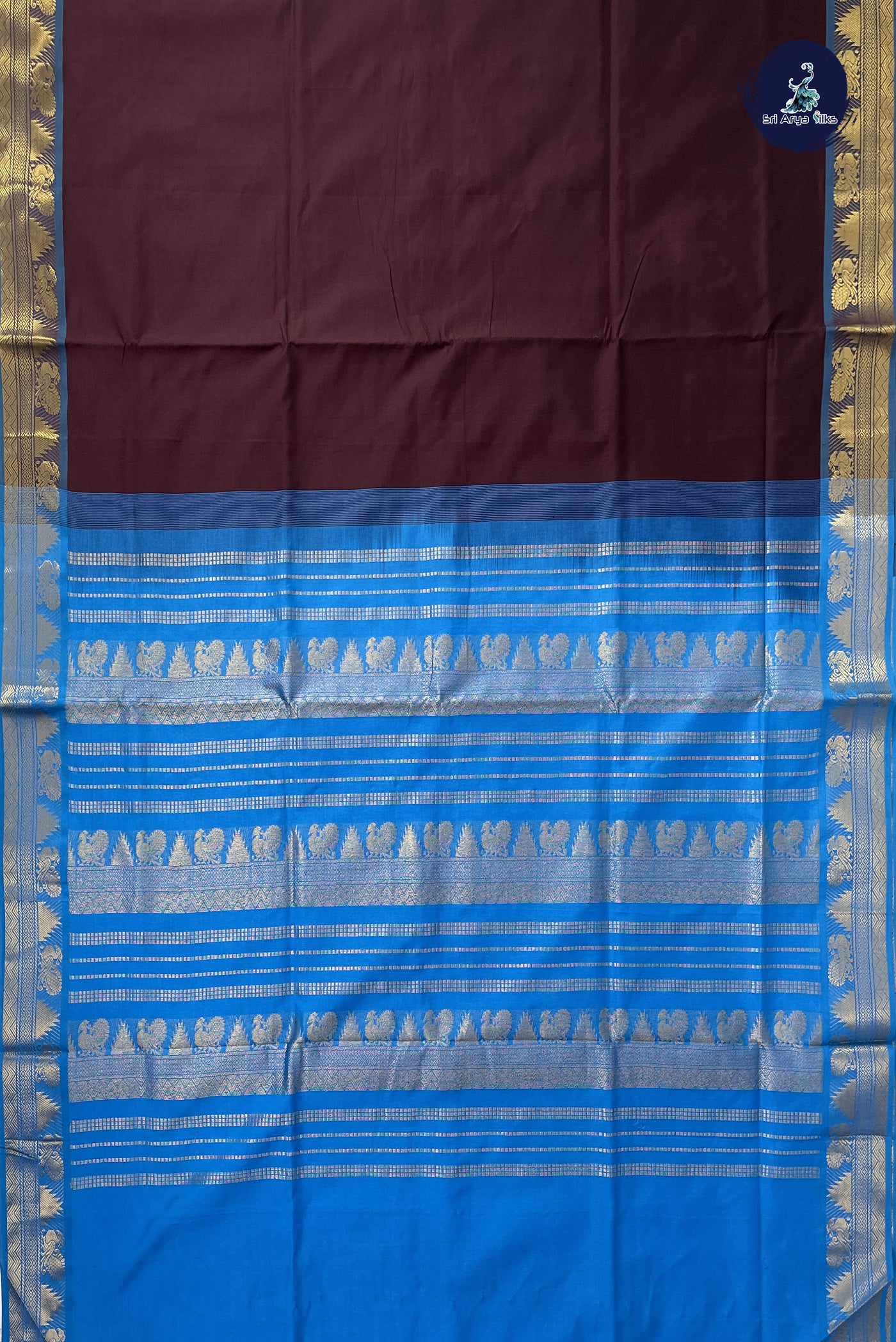 Coffee Brown Kanchi Semi Silk Cotton Saree With Plain Pattern