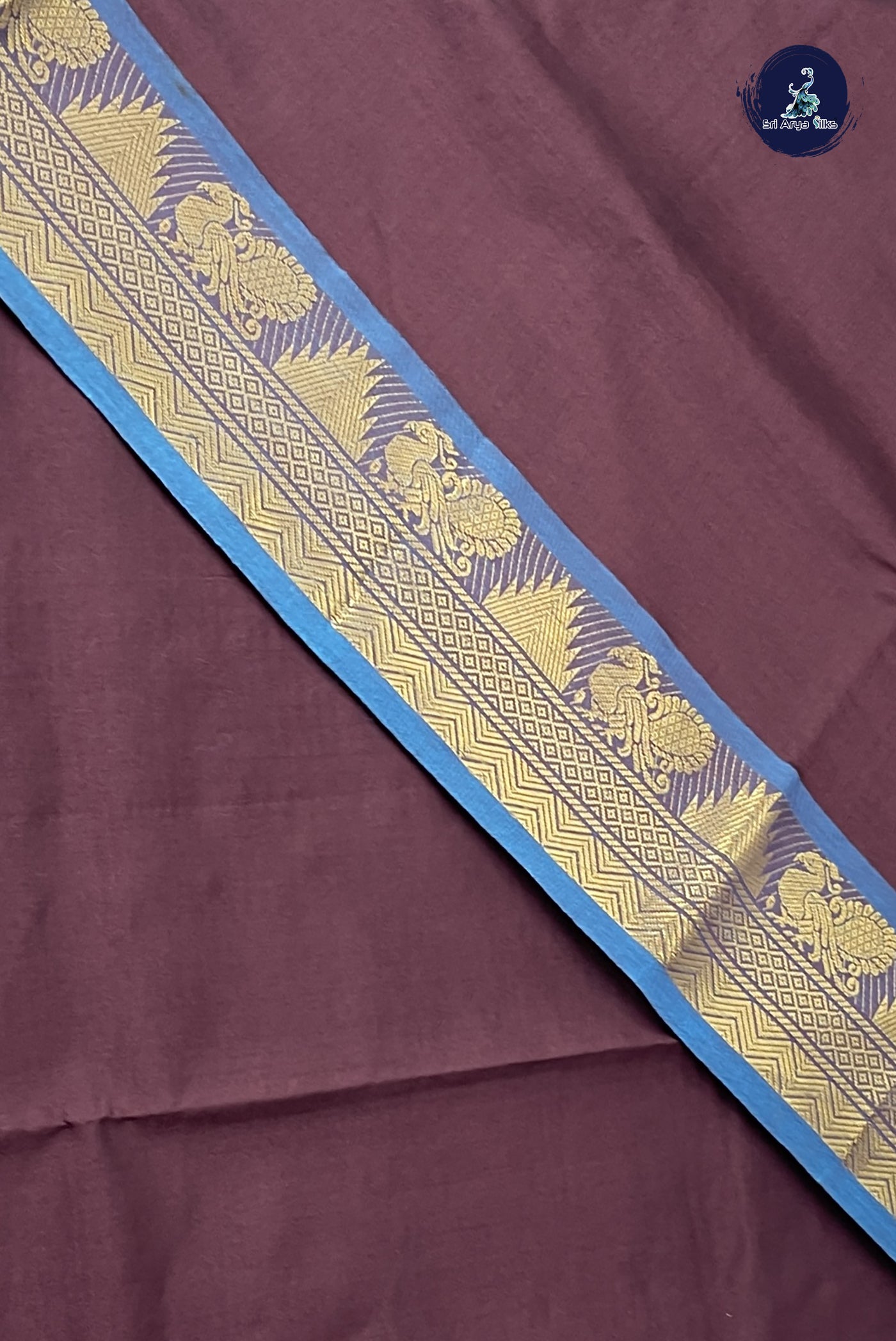 Coffee Brown Kanchi Semi Silk Cotton Saree With Plain Pattern