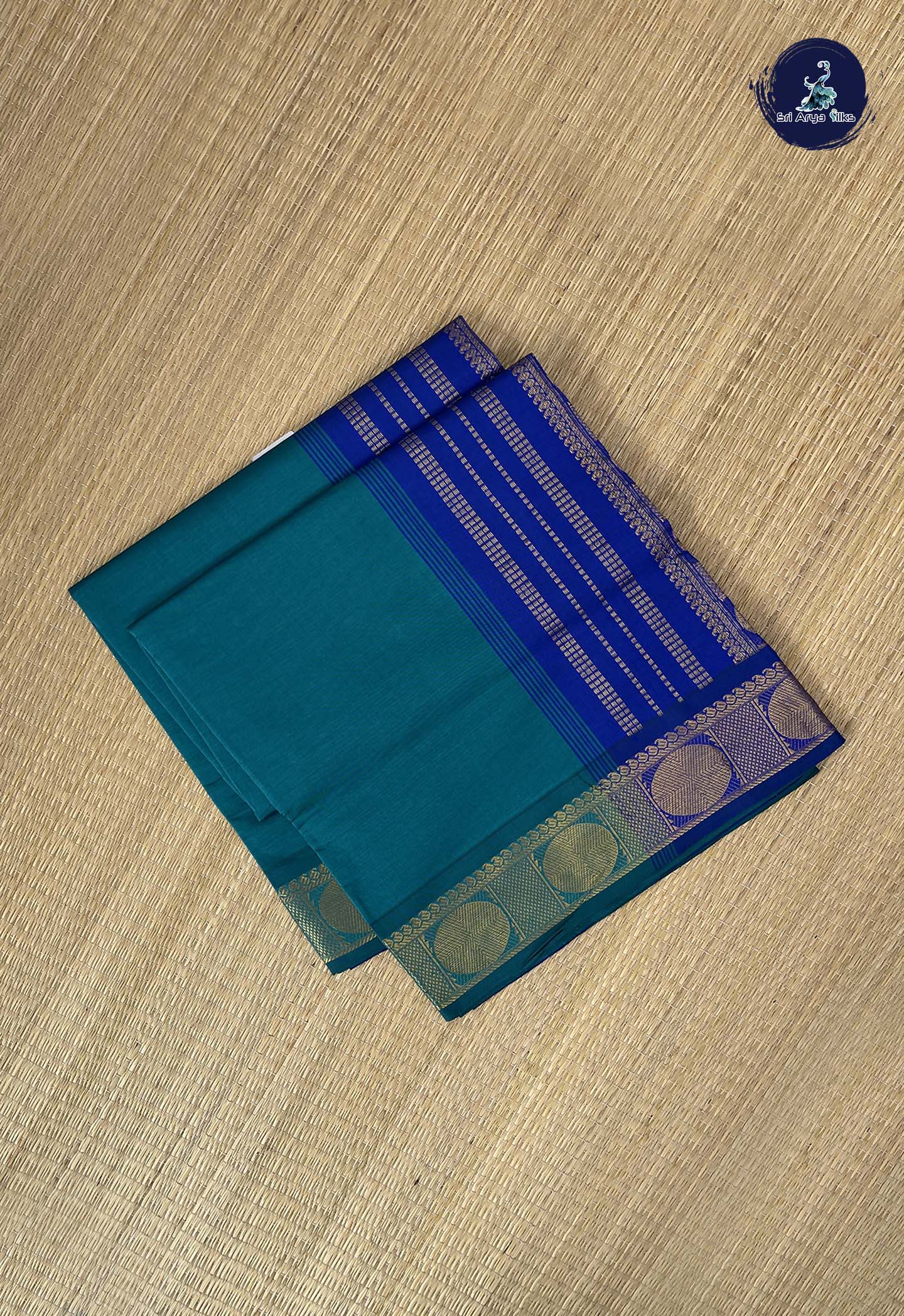 Teal Kanchi Semi Silk Cotton Saree With Plain Pattern