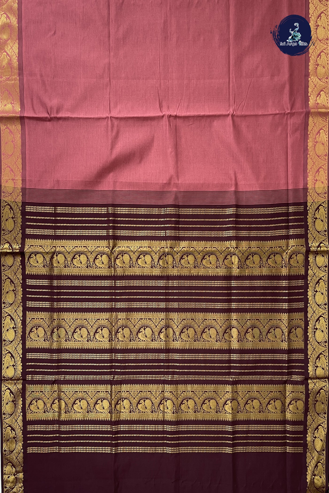 Dusty Pink Kanchi Semi Silk Cotton Saree With Plain Pattern