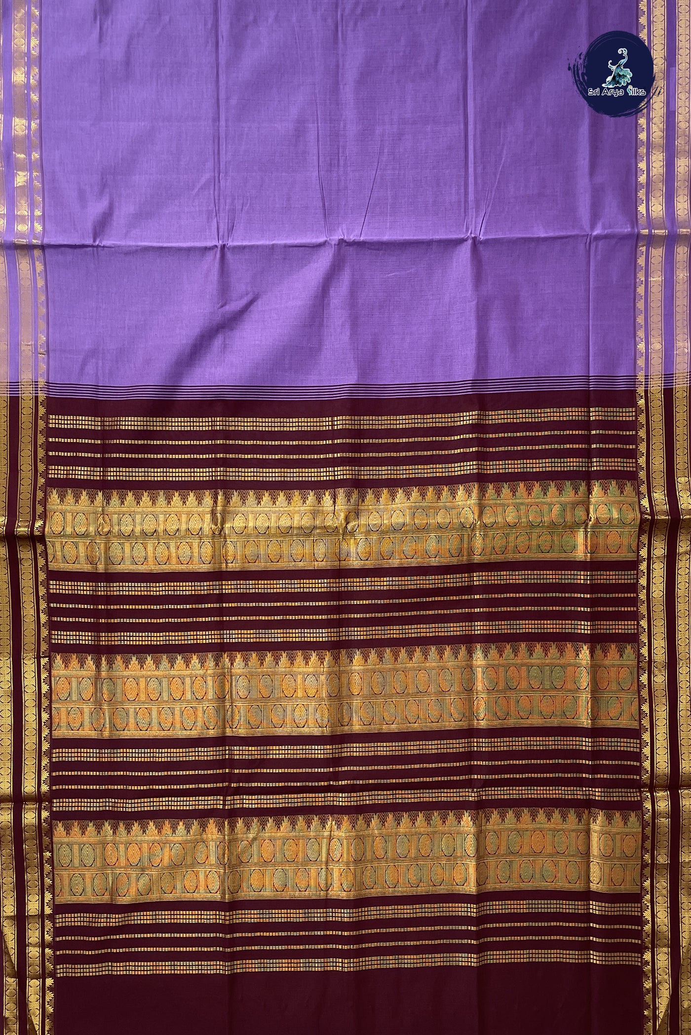 Lavender Kanchi Semi Silk Cotton Saree With Plain Pattern