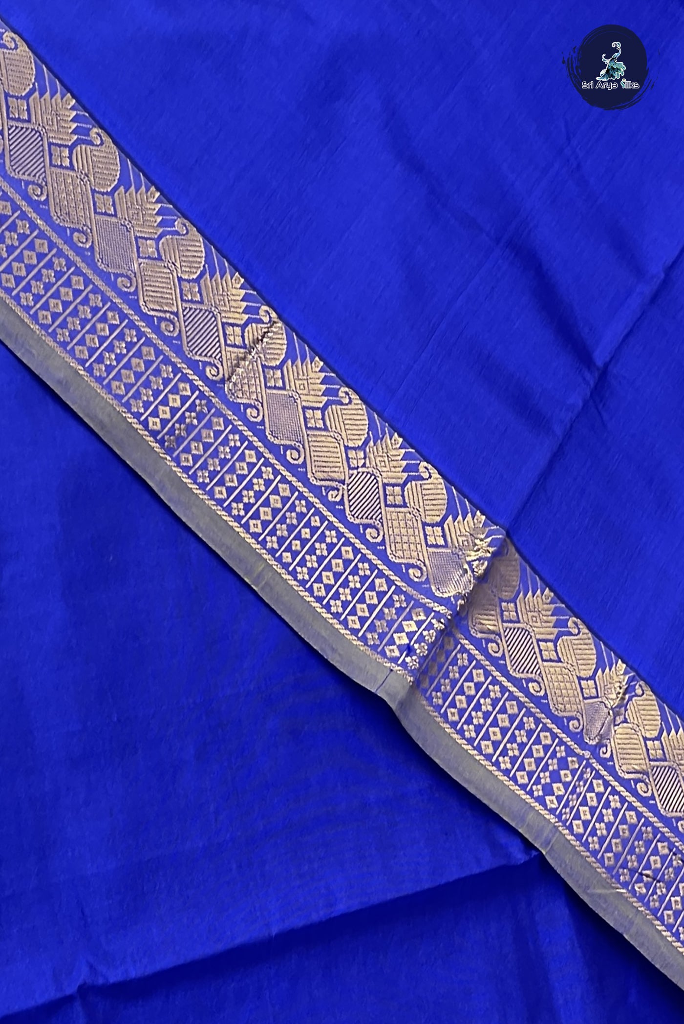MS Blue Kanchi Semi Silk Cotton Saree With Plain Pattern