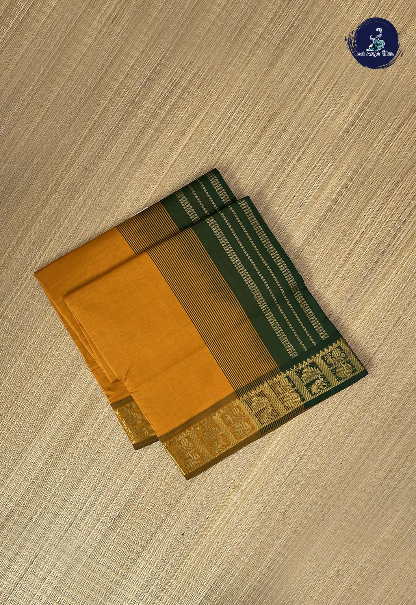 Mustard Yellow Kanchi Semi Silk Cotton Saree With Plain Pattern