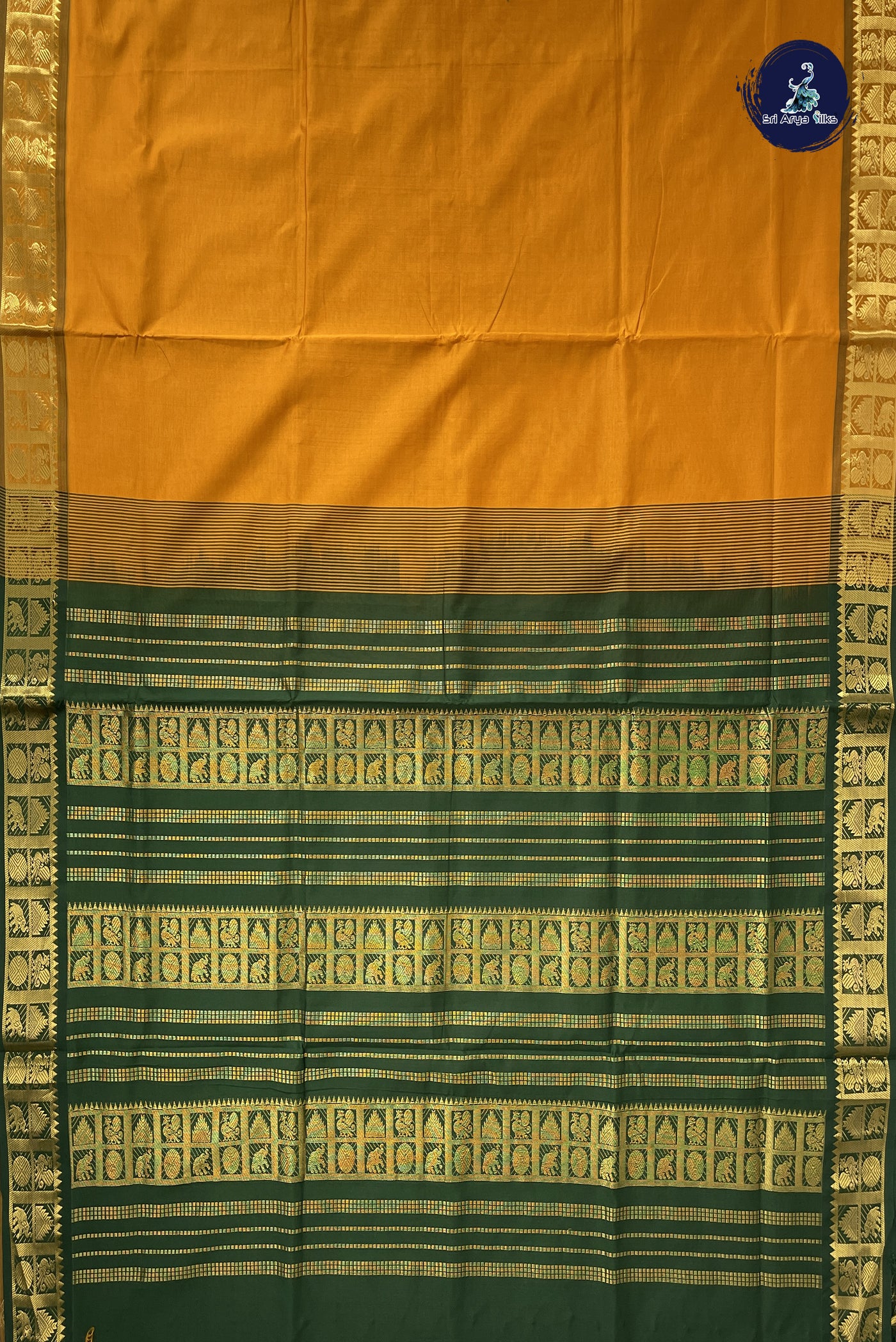 Mustard Yellow Kanchi Semi Silk Cotton Saree With Plain Pattern