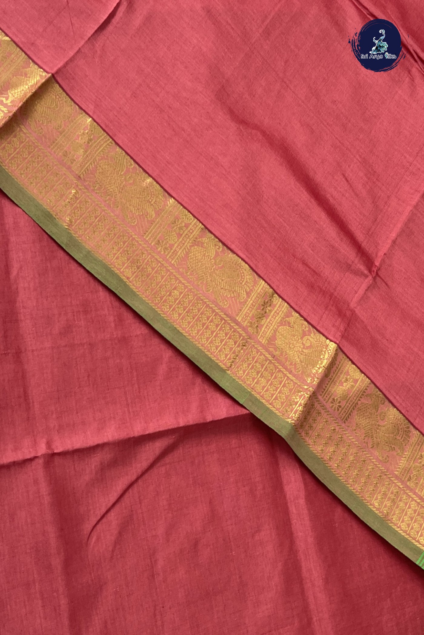 Dusty Orange Kanchi Semi Silk Cotton Saree With Plain Pattern
