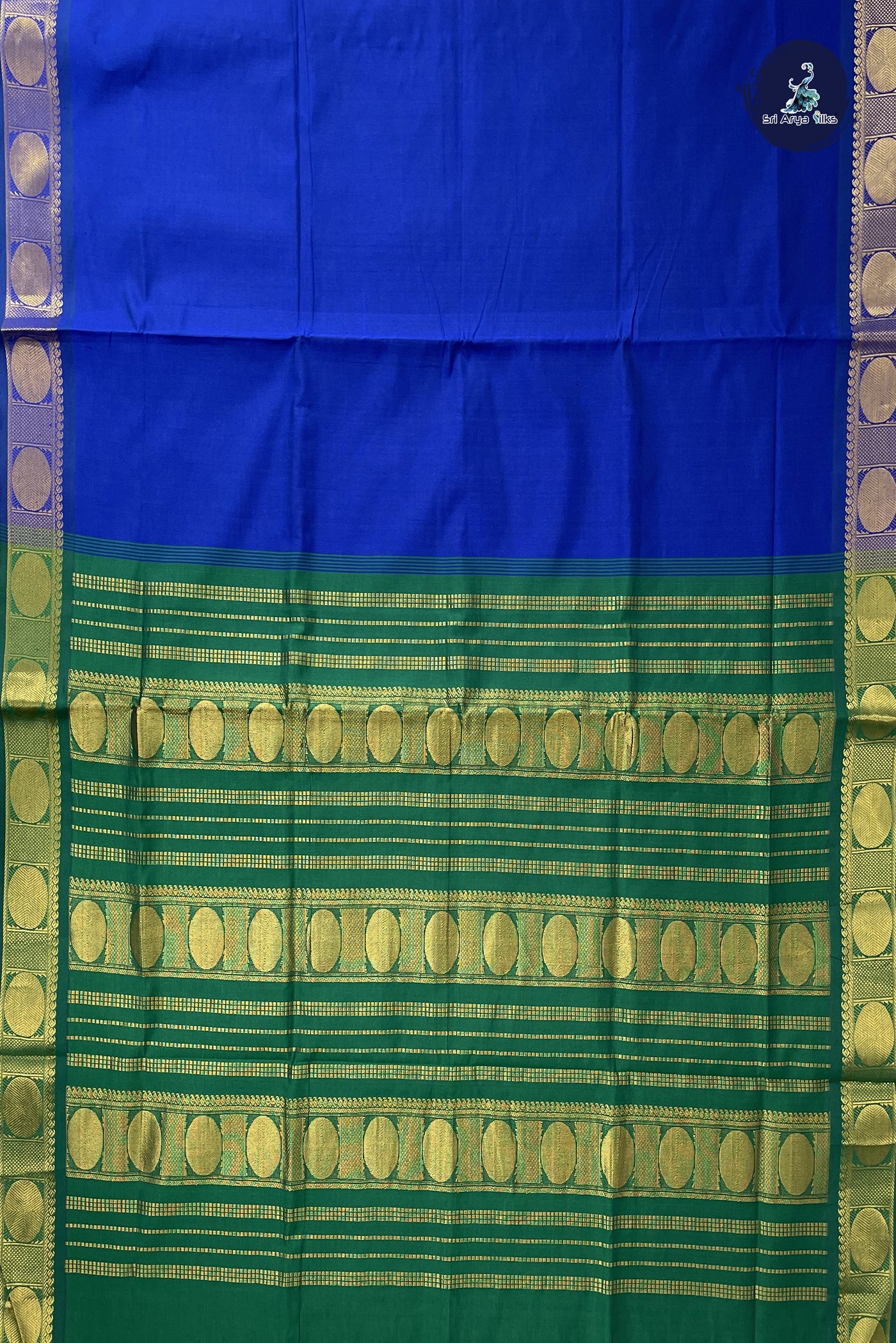 Dark Blue Kanchi Semi Silk Cotton Saree With Plain Pattern