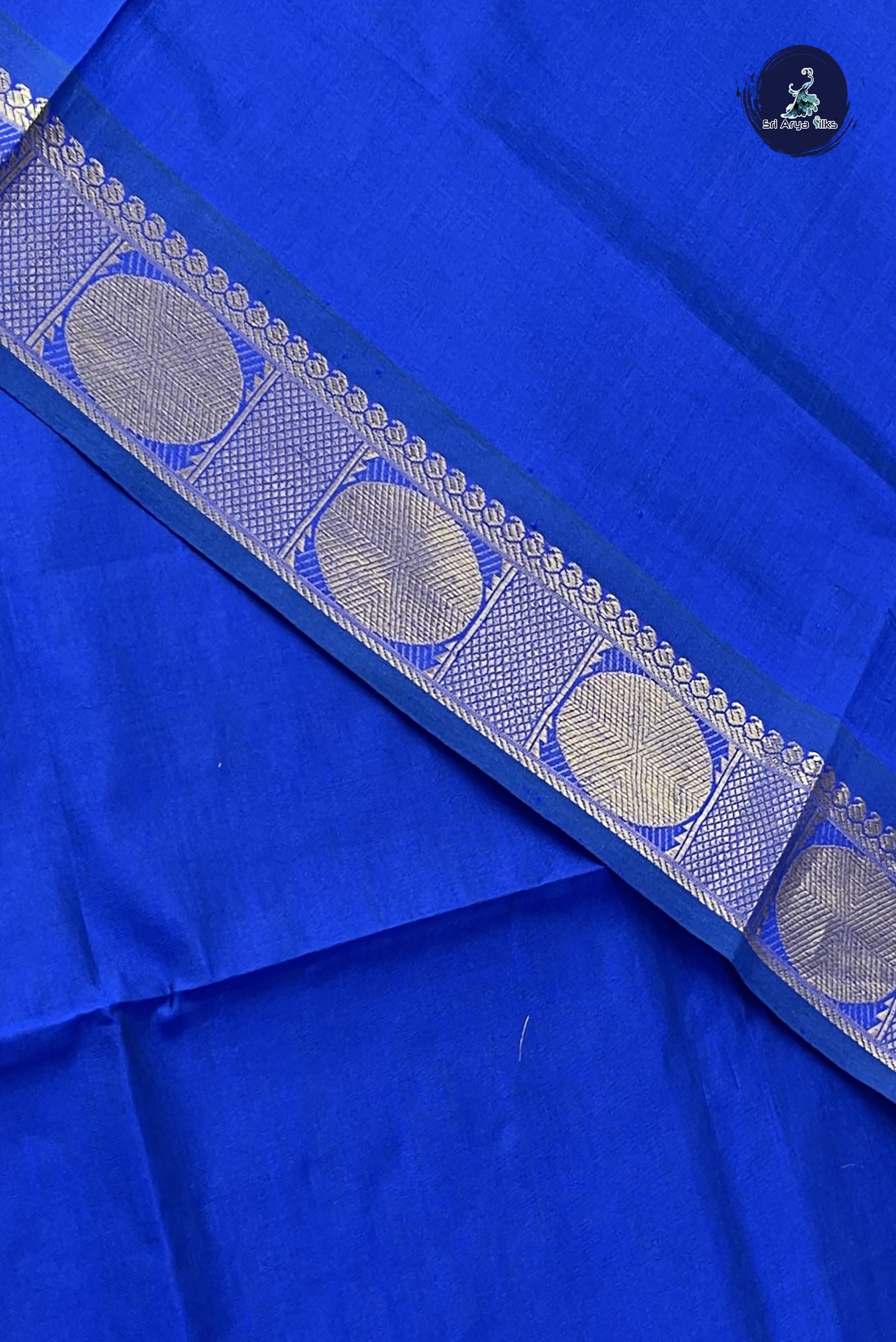 Dark Blue Kanchi Semi Silk Cotton Saree With Plain Pattern