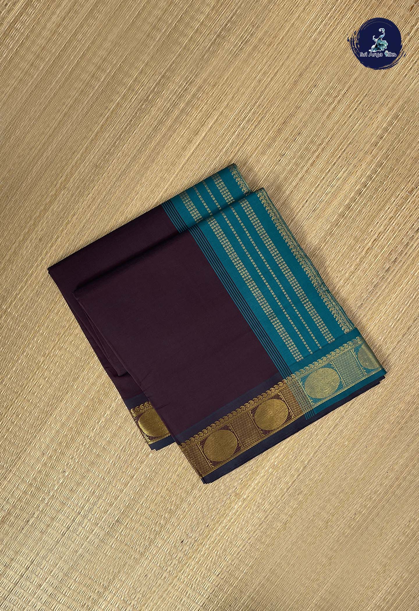 Dual Tone Brown Kanchi Semi Silk Cotton Saree With Plain Pattern