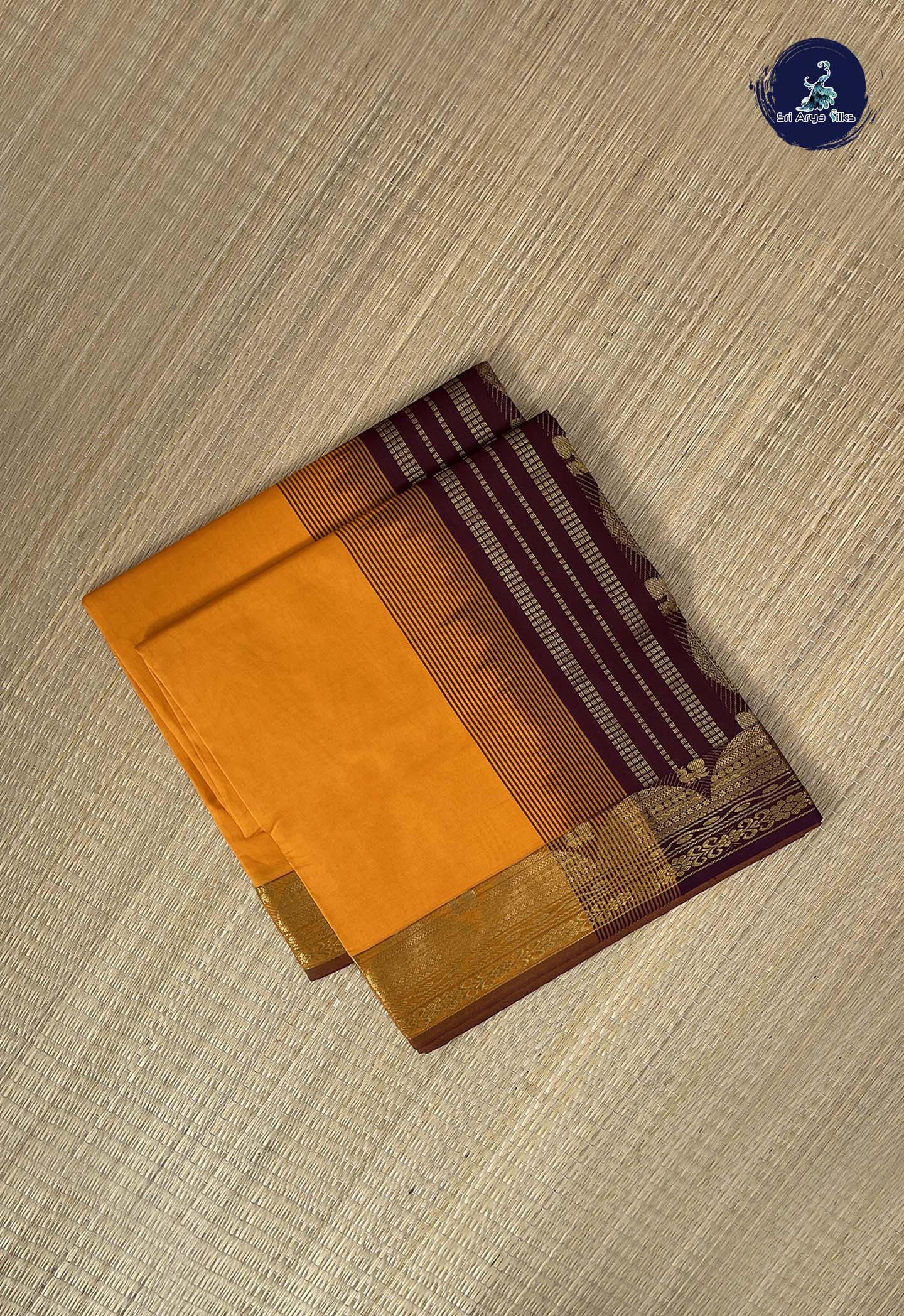 Turmeric Yellow Kanchi Semi Silk Cotton Saree With Plain Pattern