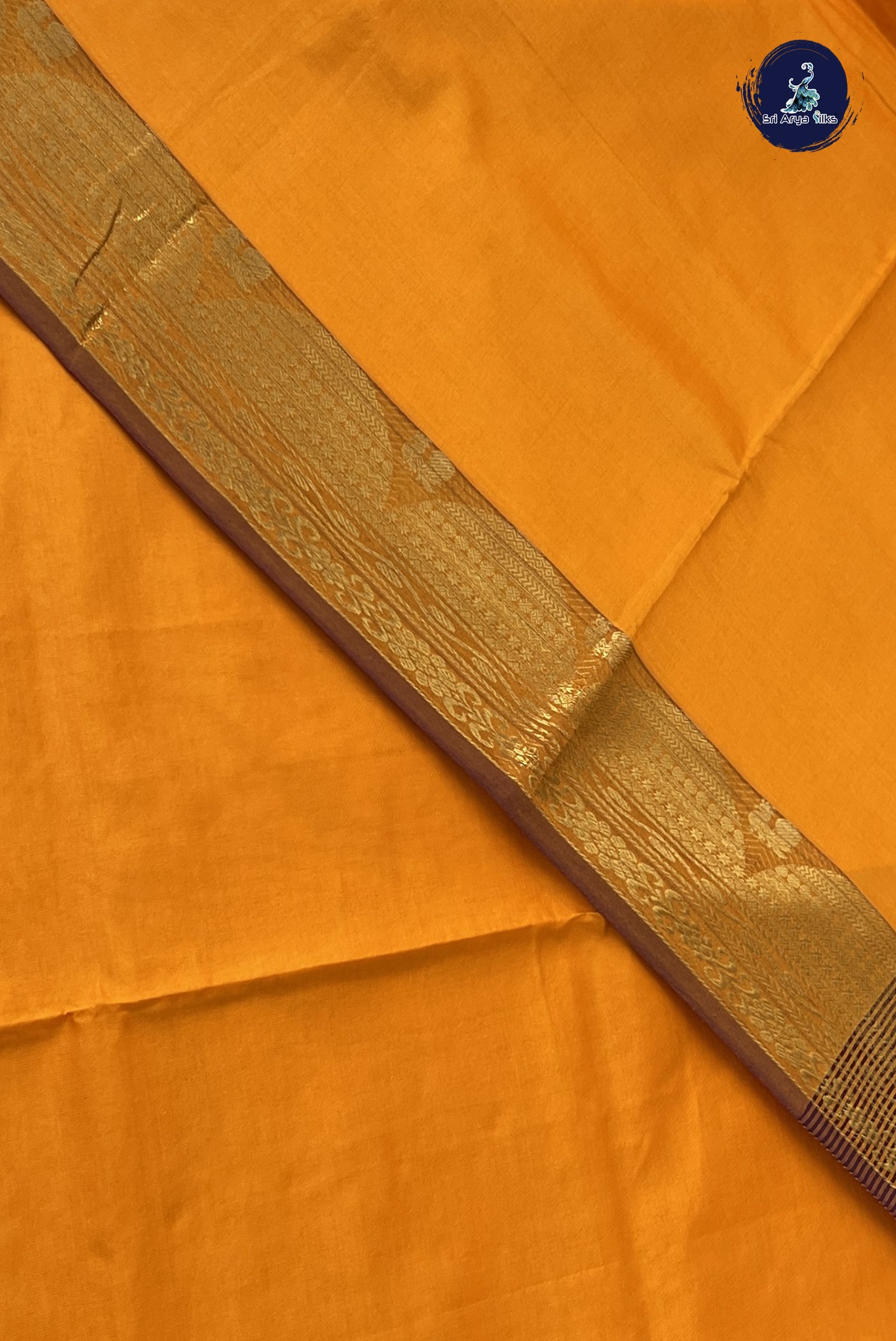 Turmeric Yellow Kanchi Semi Silk Cotton Saree With Plain Pattern