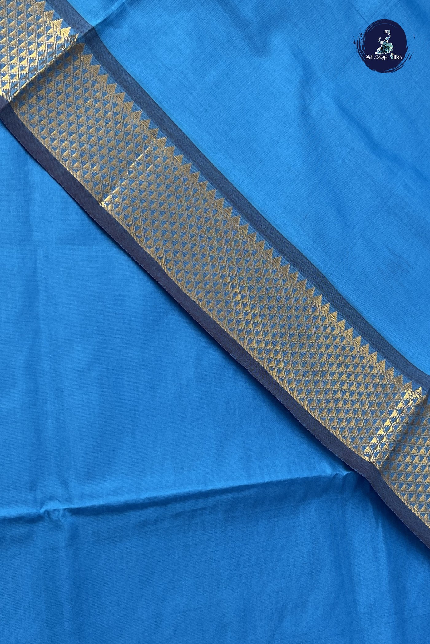 Copper Sulphate Blue Kanchi Semi Silk Cotton Saree With Plain Pattern
