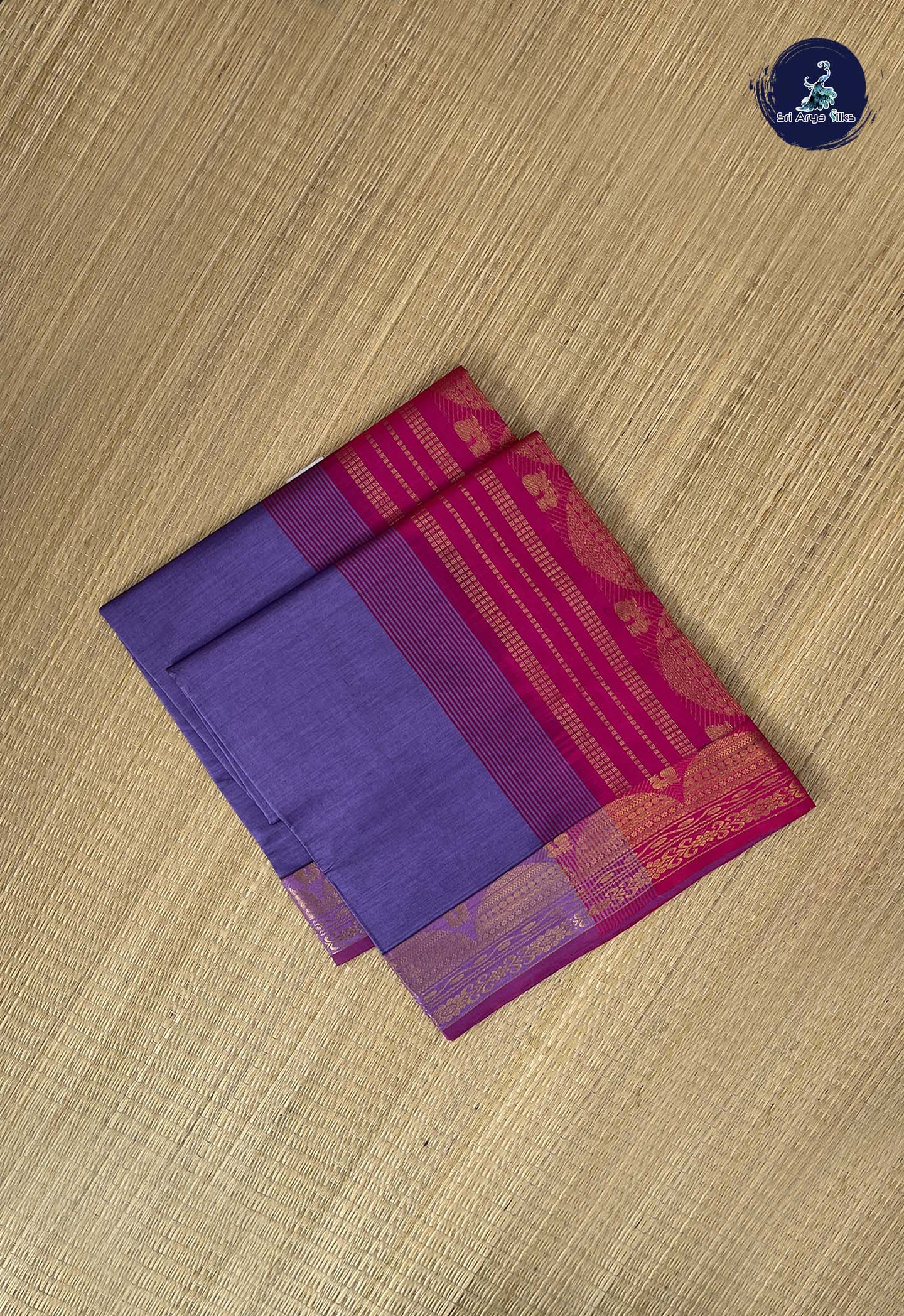 Lavender Kanchi Semi Silk Cotton Saree With Plain Pattern