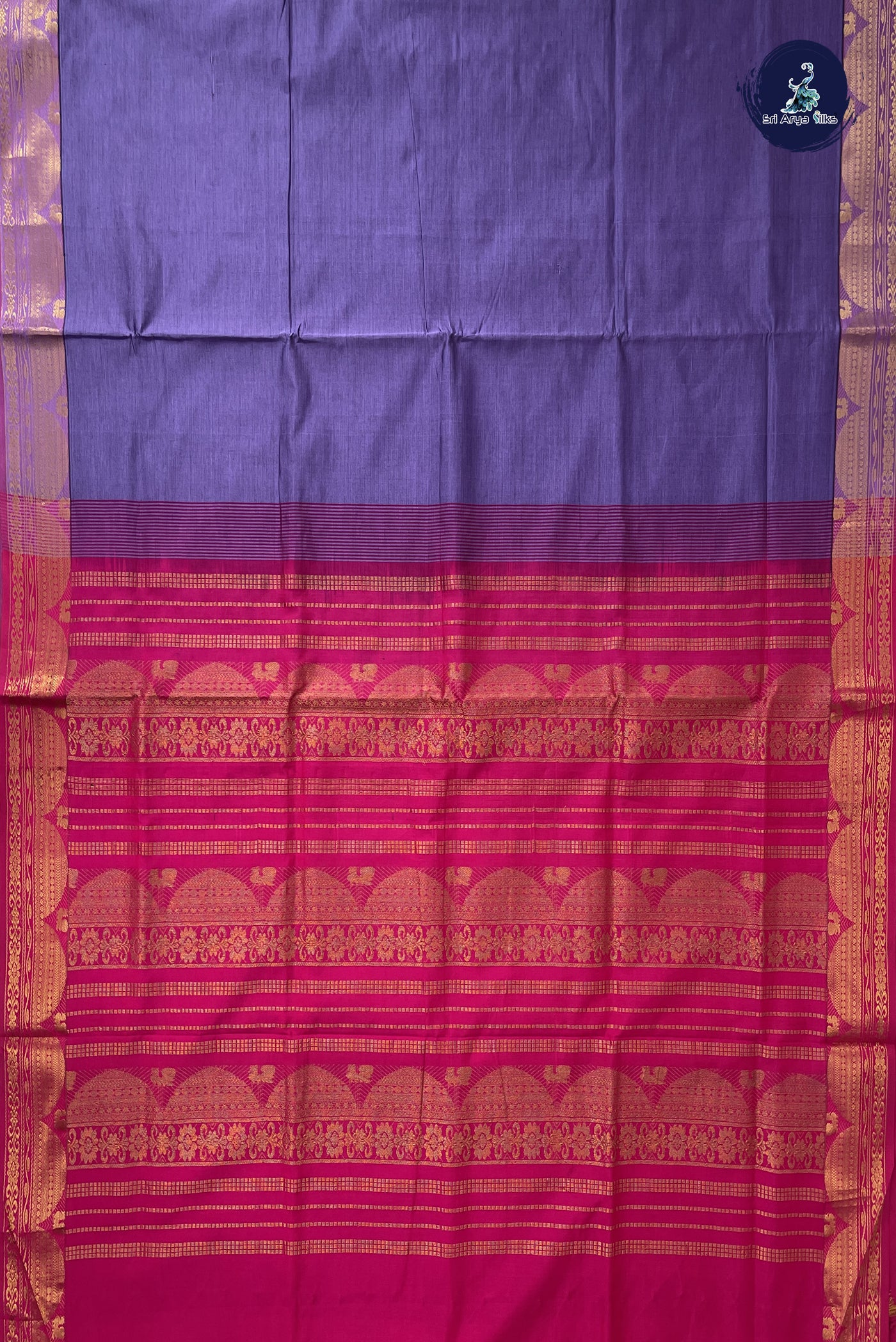 Lavender Kanchi Semi Silk Cotton Saree With Plain Pattern