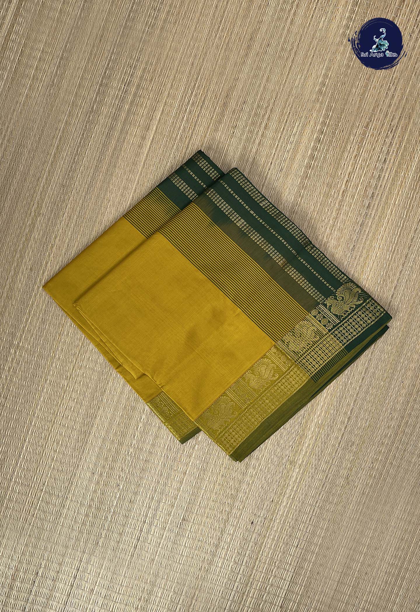 Mustard Yellow Kanchi Semi Silk Cotton Saree With Plain Pattern