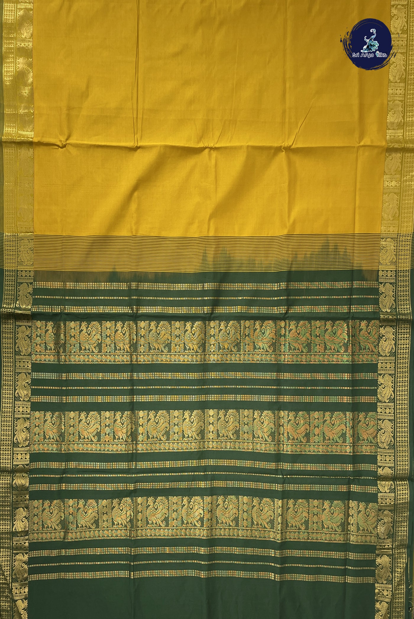 Mustard Yellow Kanchi Semi Silk Cotton Saree With Plain Pattern