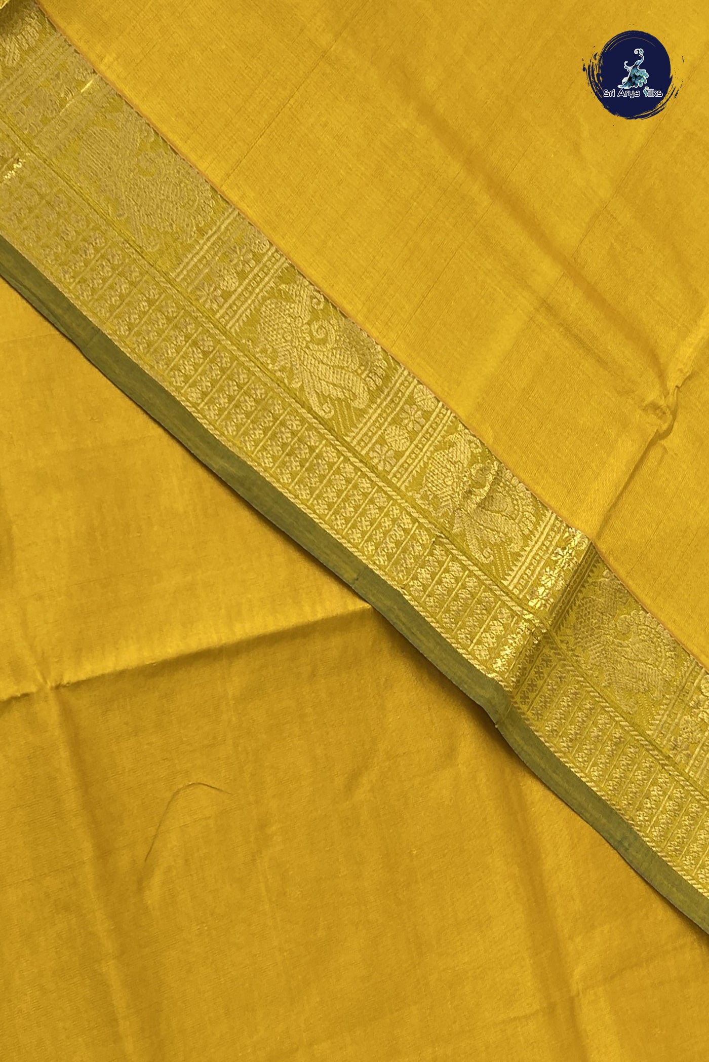 Mustard Yellow Kanchi Semi Silk Cotton Saree With Plain Pattern