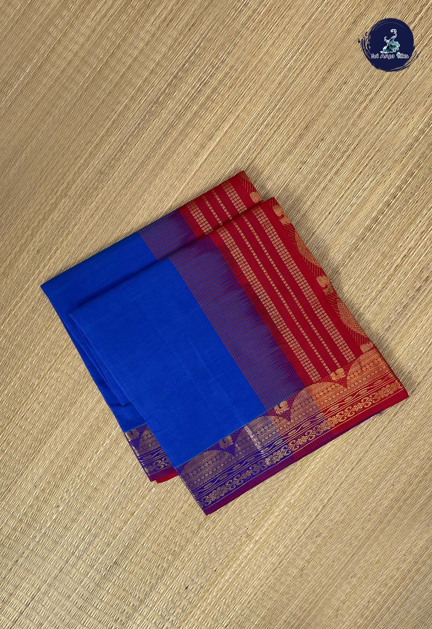 Blue Kanchi Semi Silk Cotton Saree With Plain Pattern